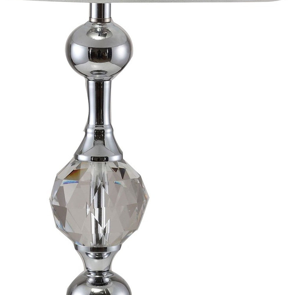 30" Silver Metal Bedside Table Lamp With White Classic Drum Shade-Table Lamps-DECOROLALA