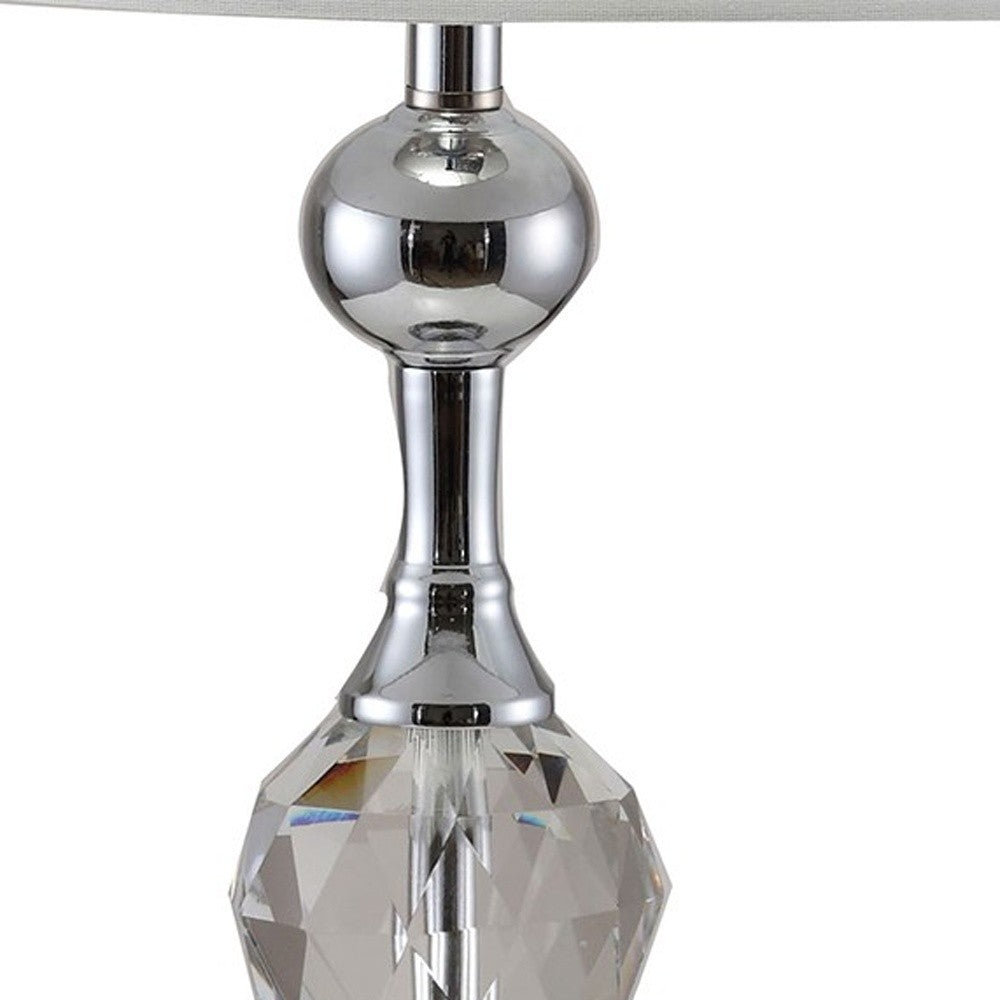 30" Silver Metal Bedside Table Lamp With White Classic Drum Shade-Table Lamps-DECOROLALA