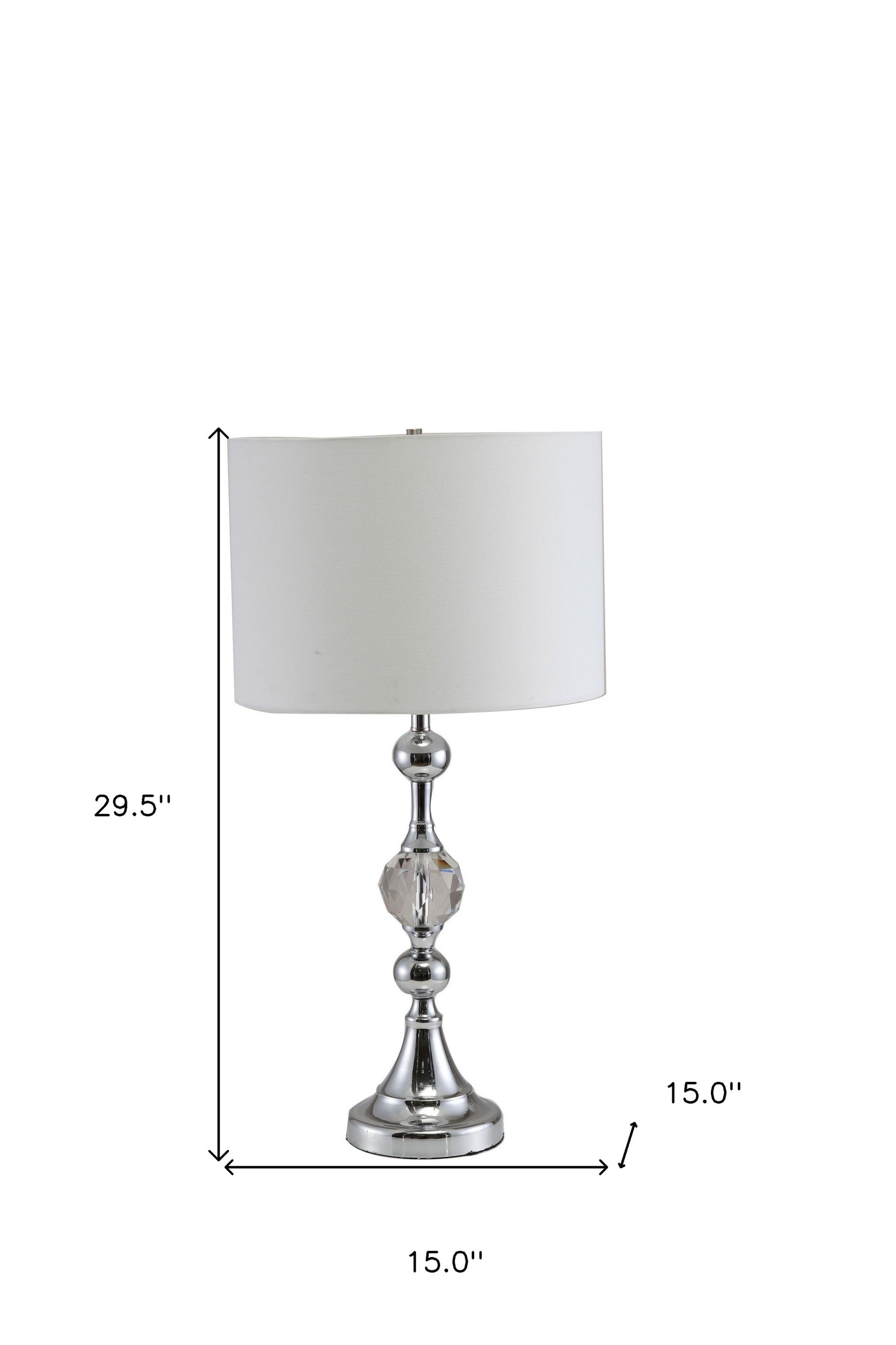 30" Silver Metal Bedside Table Lamp With White Classic Drum Shade-Table Lamps-DECOROLALA