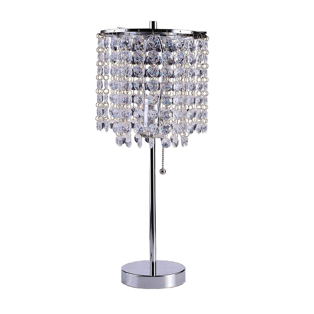 20" Silver Metal Bedside Table Lamp With Clear Drum Shade-Table Lamps-DECOROLALA