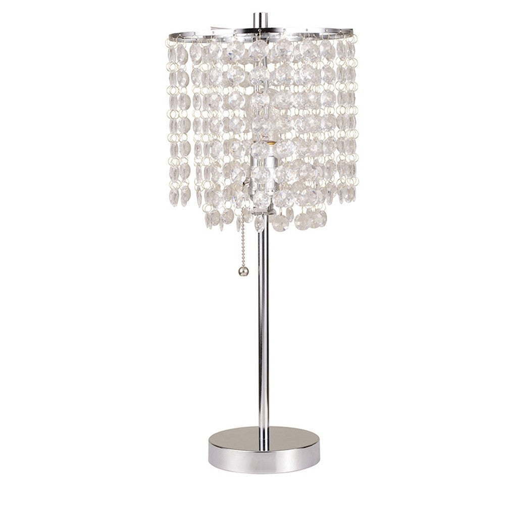 20" Silver Metal Bedside Table Lamp With Clear Drum Shade-Table Lamps-DECOROLALA