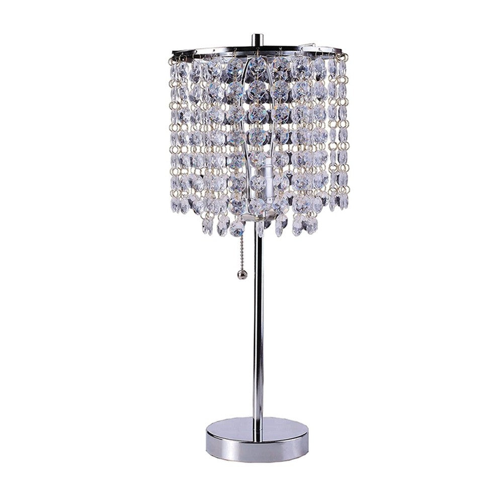 20" Silver Metal Bedside Table Lamp With Clear Drum Shade-Table Lamps-DECOROLALA