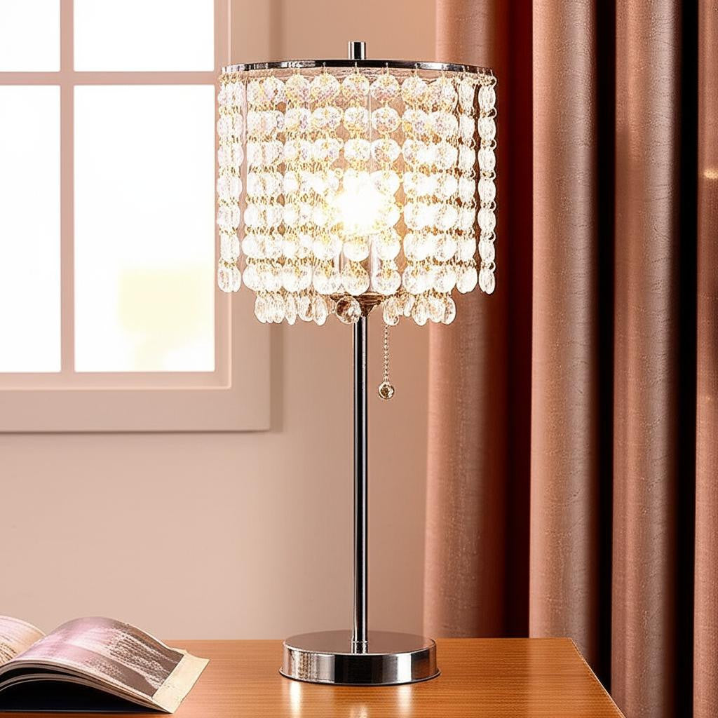 20" Silver Metal Bedside Table Lamp With Clear Drum Shade-Table Lamps-DECOROLALA