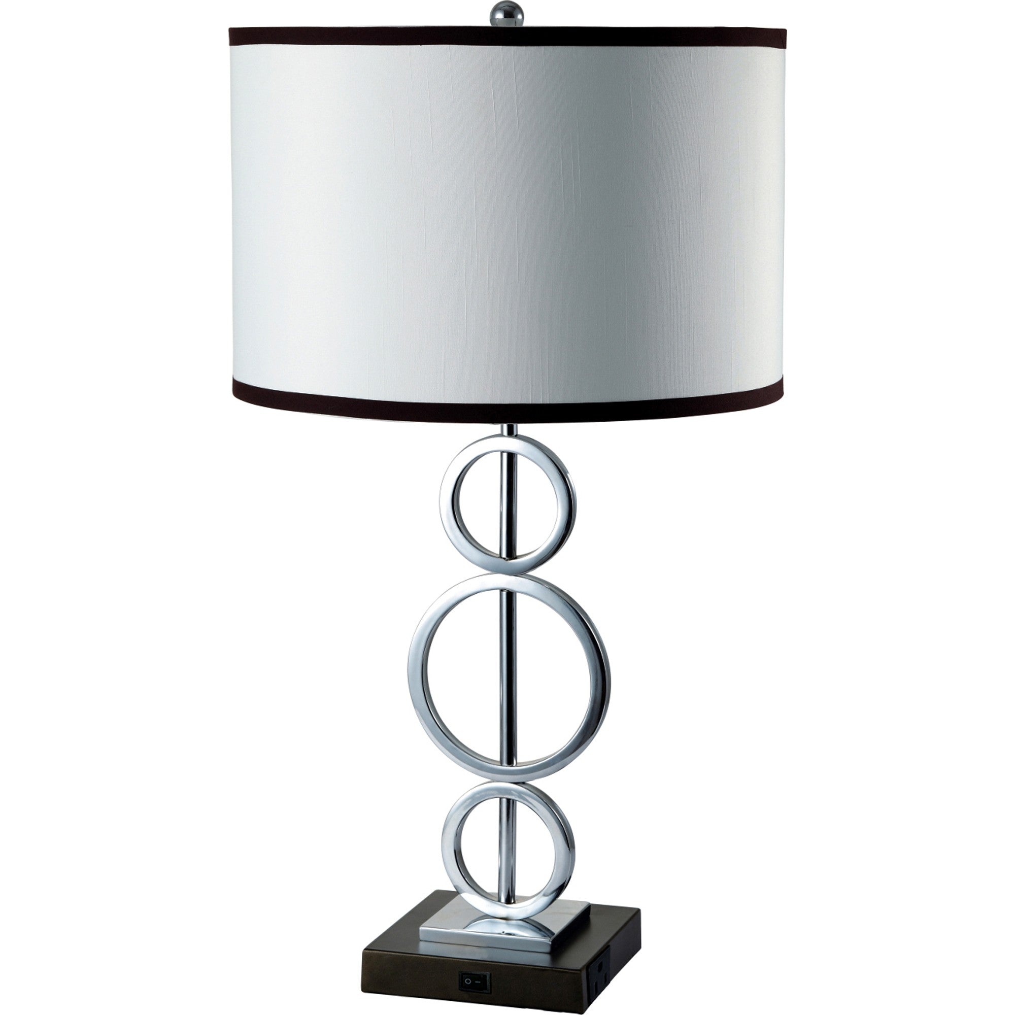 29" Silver Metal Bedside Geo Table Lamp With White and Black Trim Classic Drum Shade-Table Lamps-DECOROLALA