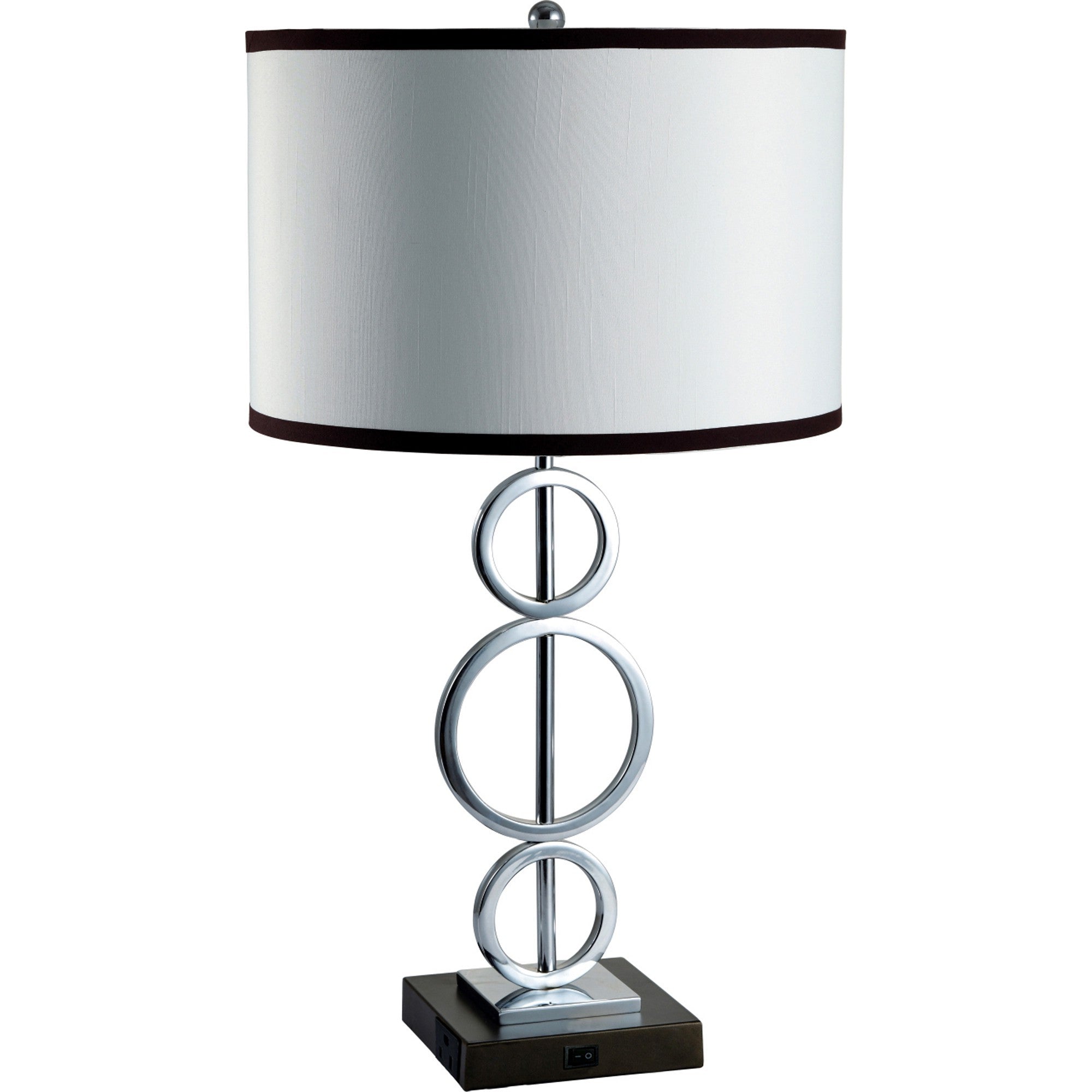 29" Silver Metal Bedside Geo Table Lamp With White and Black Trim Classic Drum Shade-Table Lamps-DECOROLALA