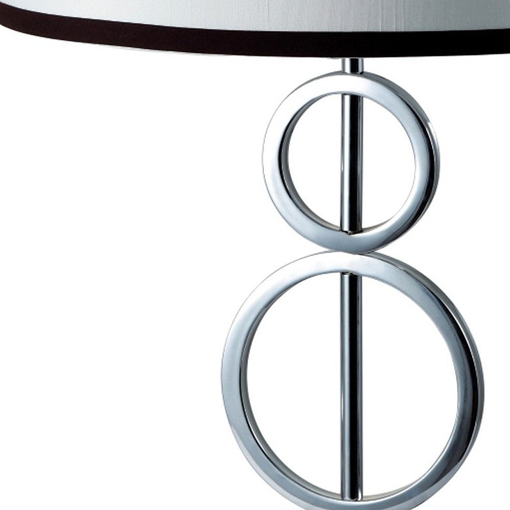 29" Silver Metal Bedside Geo Table Lamp With White and Black Trim Classic Drum Shade-Table Lamps-DECOROLALA