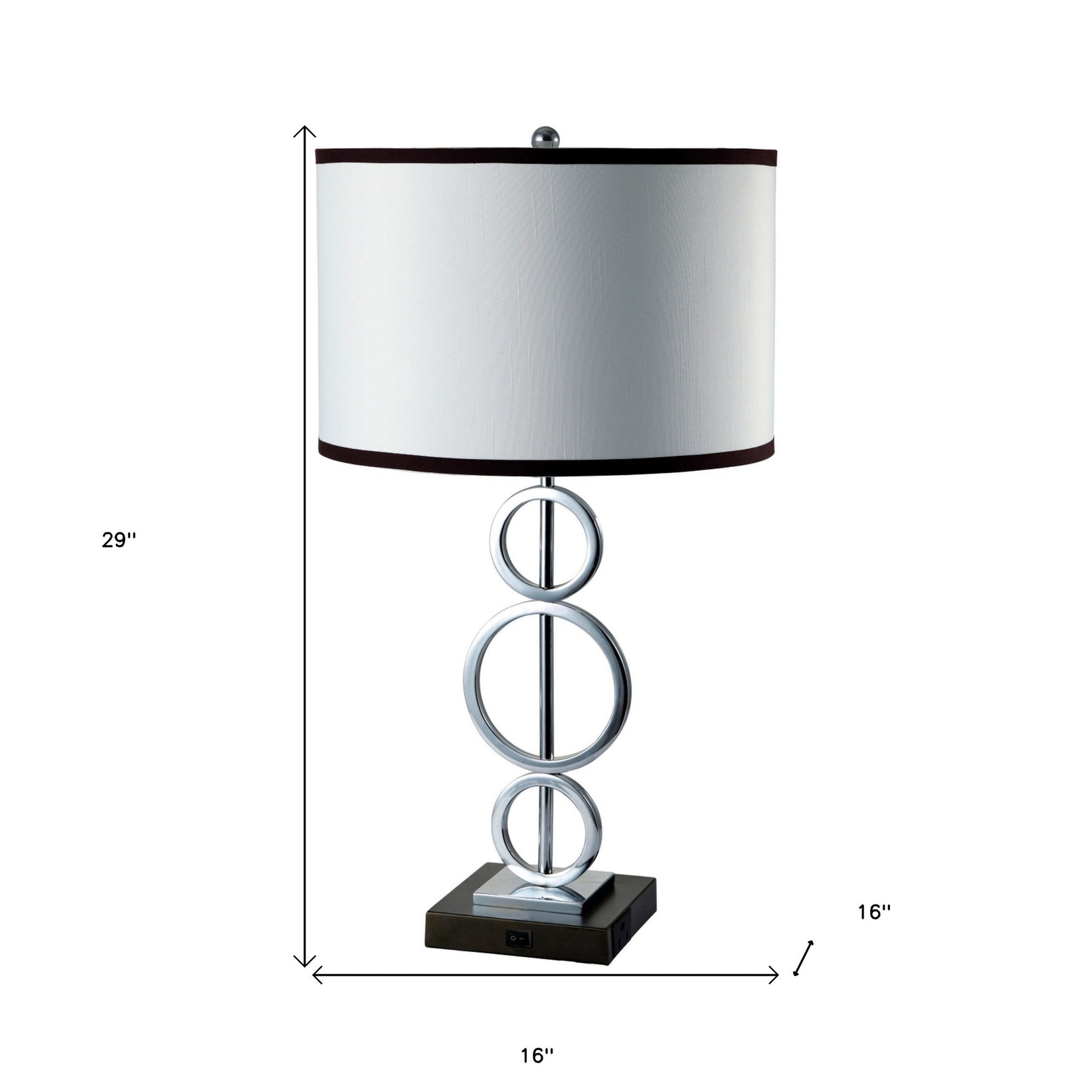 29" Silver Metal Bedside Geo Table Lamp With White and Black Trim Classic Drum Shade-Table Lamps-DECOROLALA