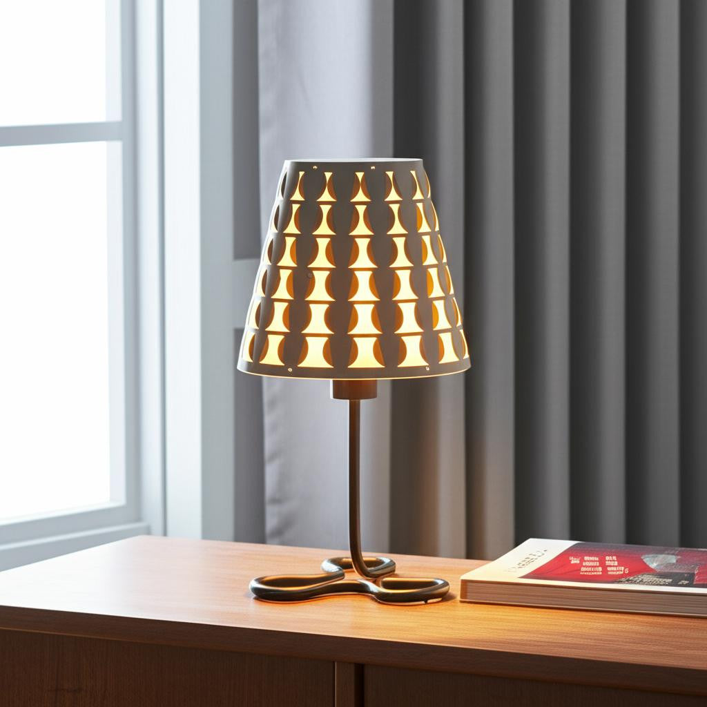 16" Black Bedside Table Lamp With Black And White Polka Dots Empire Shade-Table Lamps-DECOROLALA