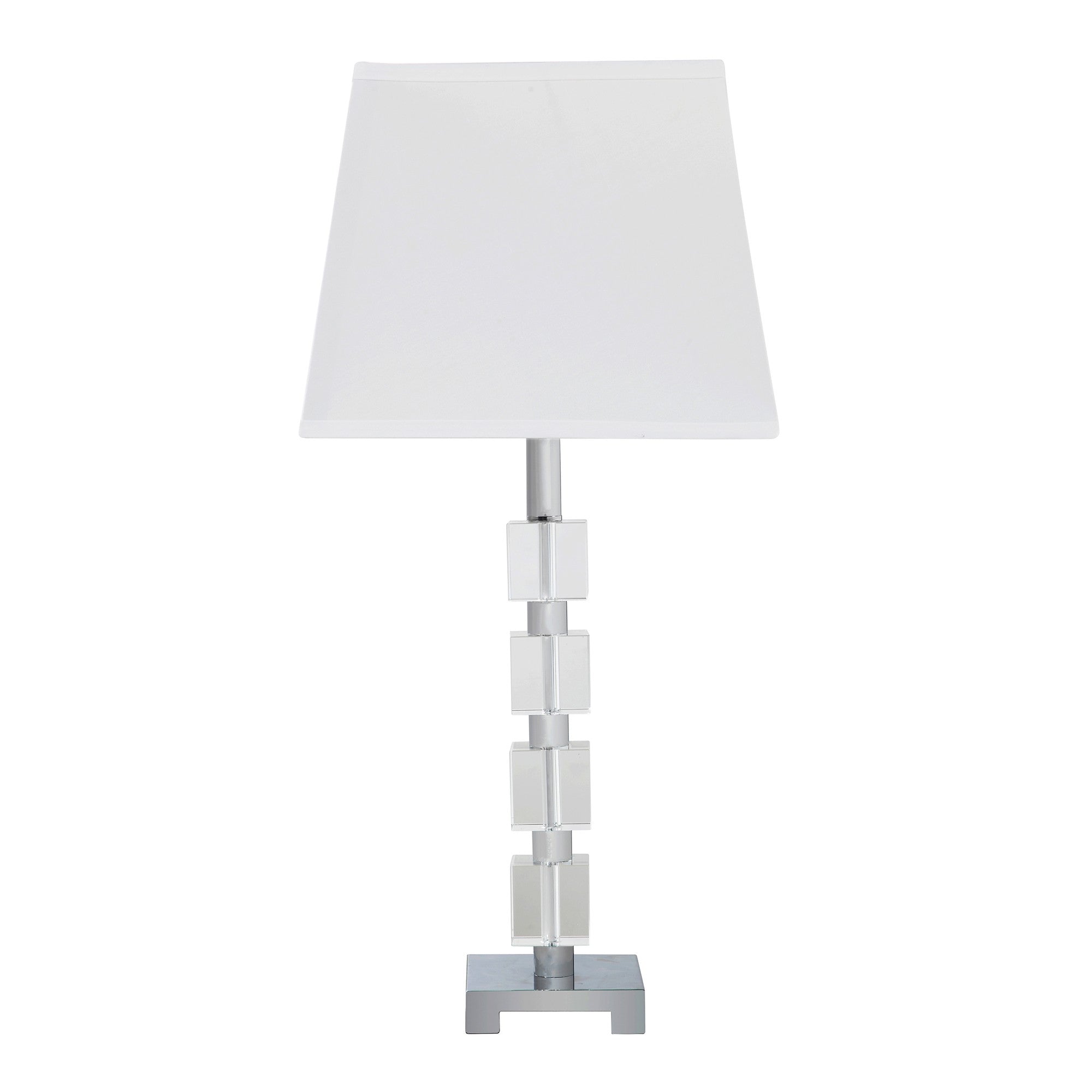 25" Crystal Geo Cubed Table Lamp With White Sharp Corner Square Tapered Shade-Table Lamps-DECOROLALA