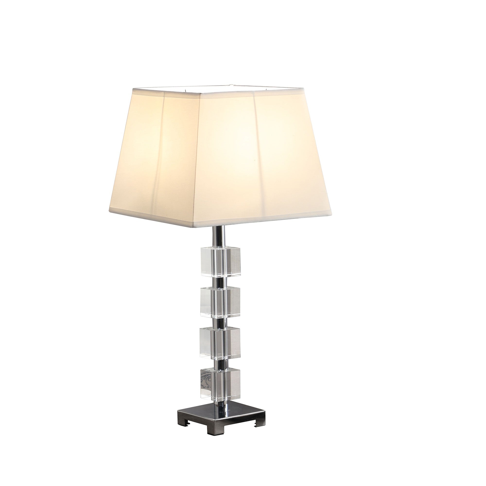 25" Crystal Geo Cubed Table Lamp With White Sharp Corner Square Tapered Shade-Table Lamps-DECOROLALA