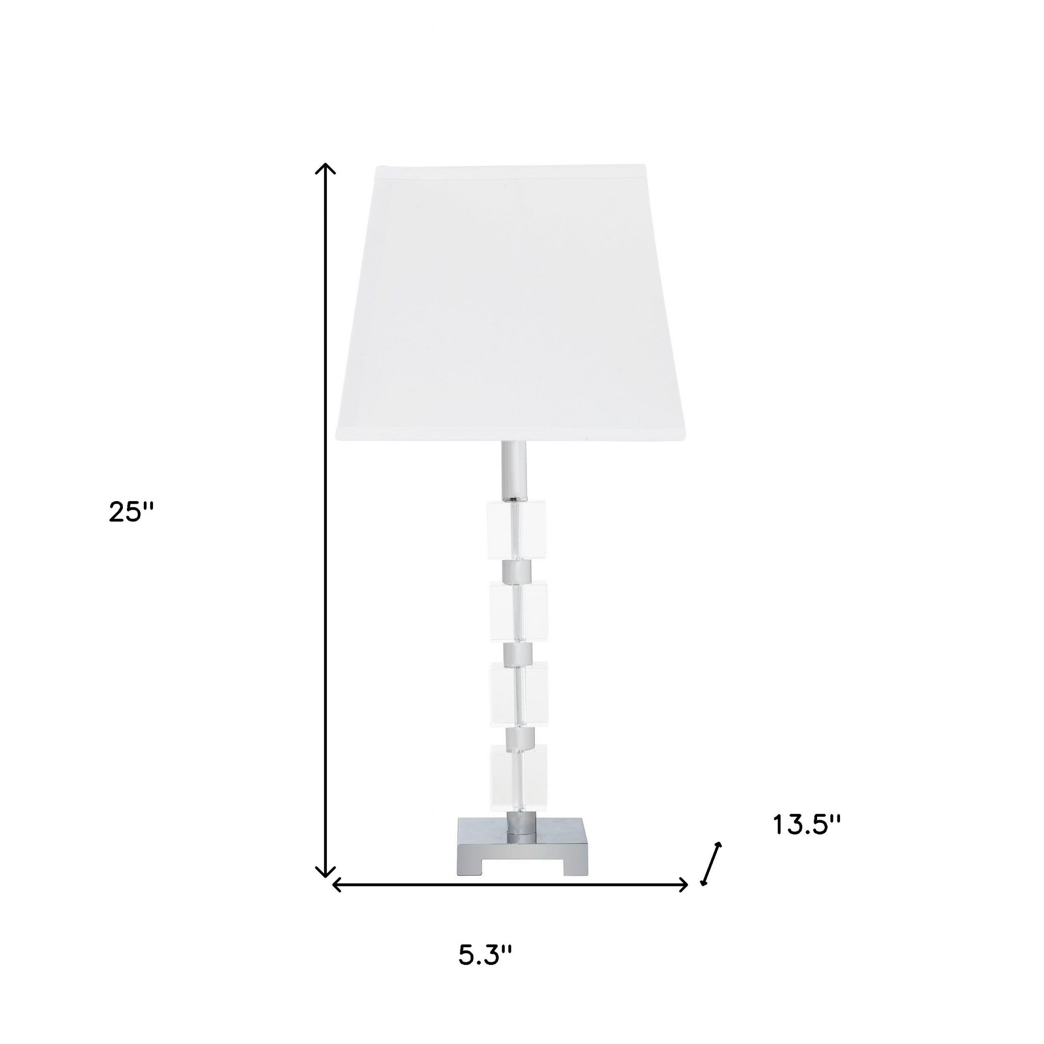 25" Crystal Geo Cubed Table Lamp With White Sharp Corner Square Tapered Shade-Table Lamps-DECOROLALA