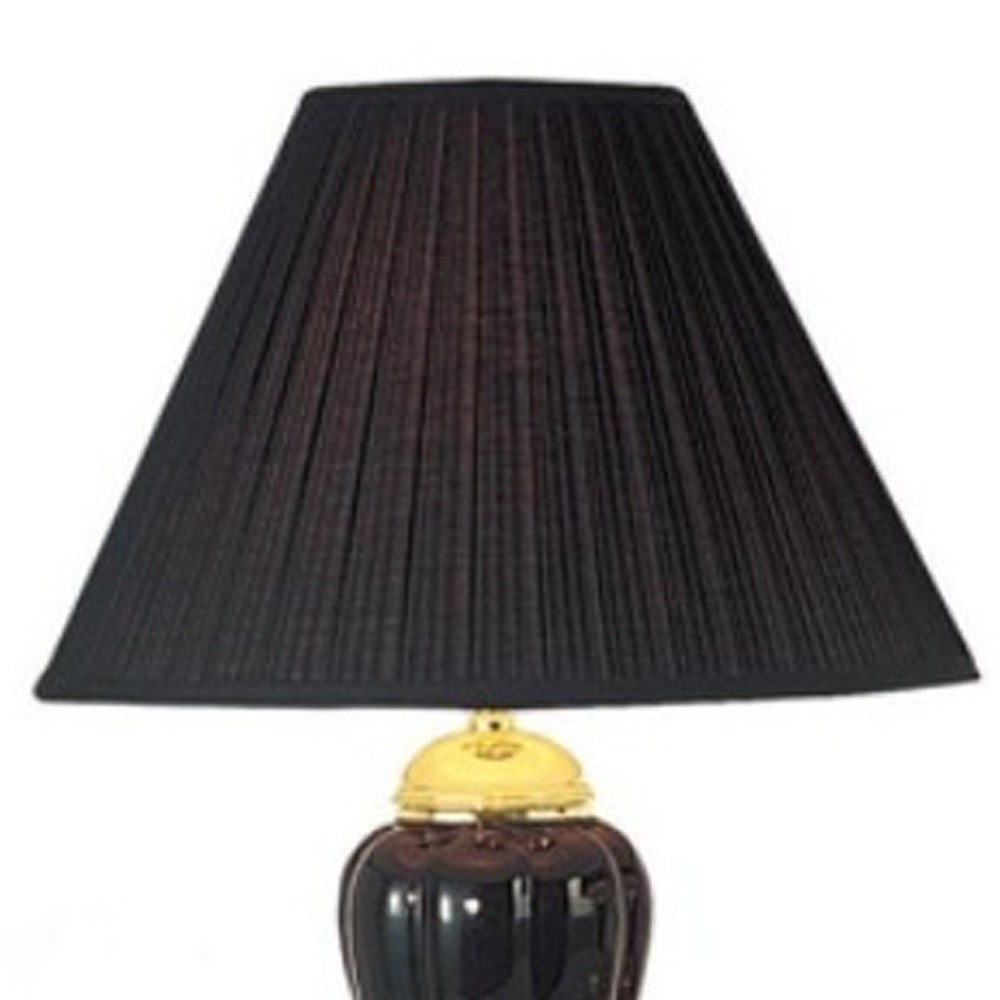 Set Of Three 64" Gold Ceramic Bedside Floor and Table Lamp Set With Black Empire Shade-Table Lamps-DECOROLALA