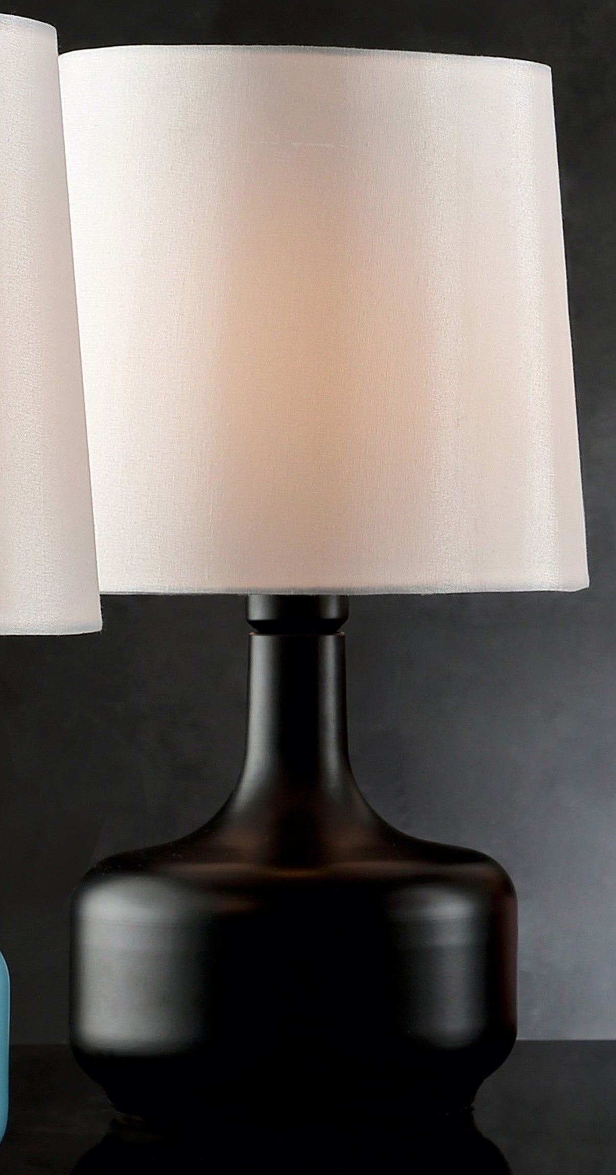 17" Black Metal Bedside Table Lamp With White Shade-Table Lamps-DECOROLALA