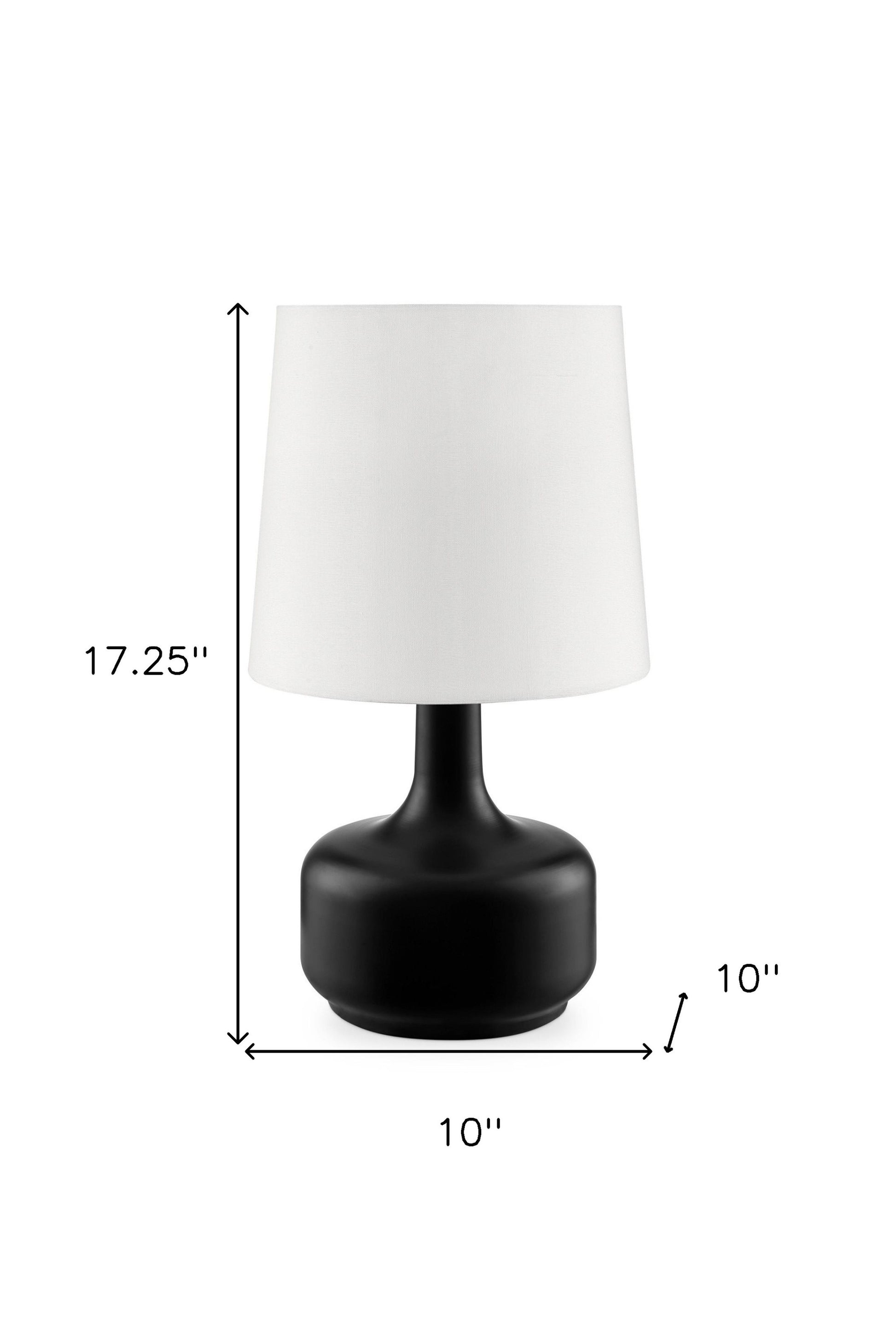 17" Black Metal Bedside Table Lamp With White Shade-Table Lamps-DECOROLALA