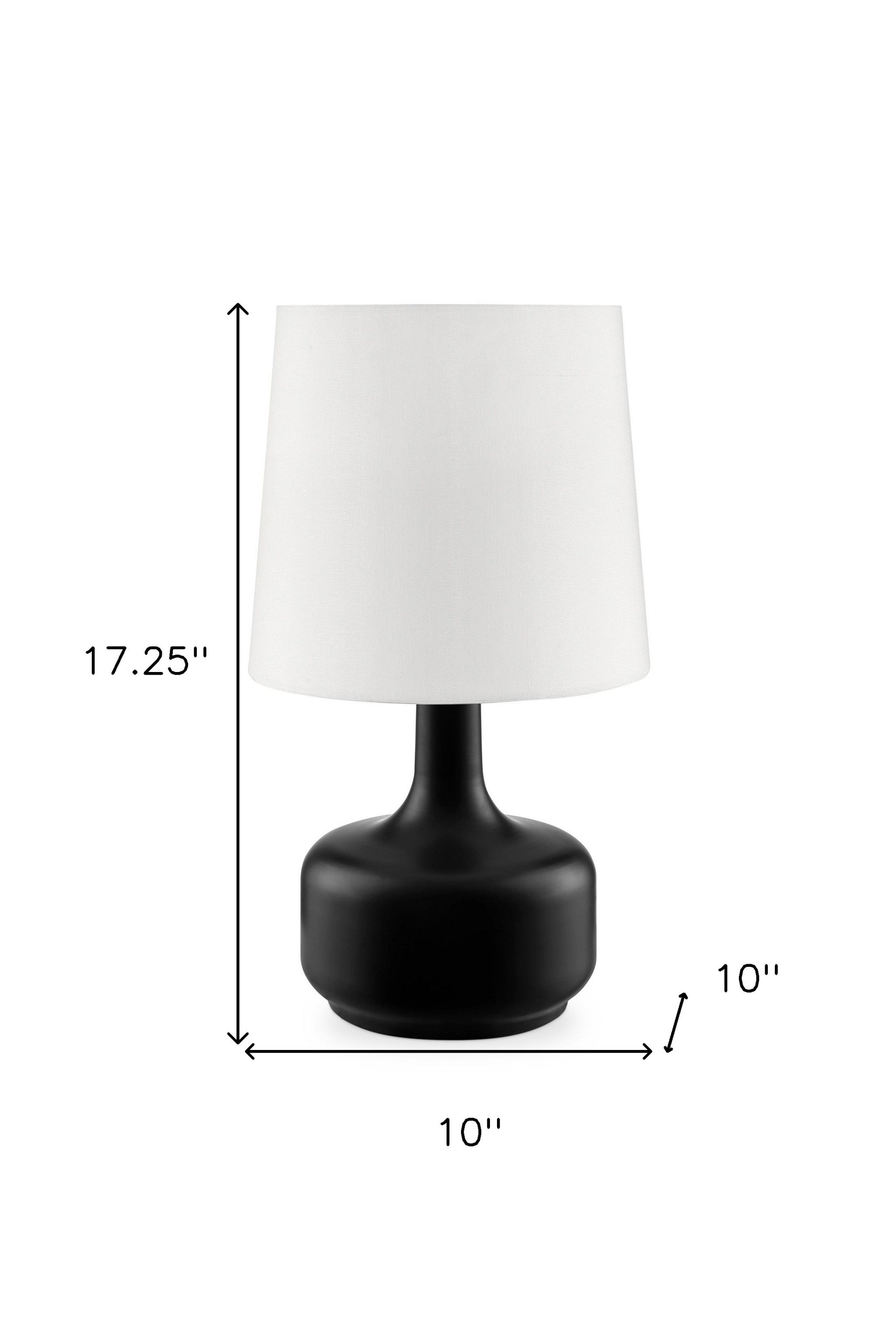 17" Black Metal Bedside Table Lamp With White Shade-Table Lamps-DECOROLALA