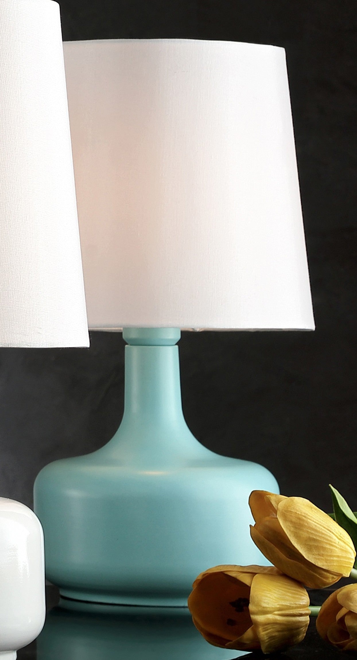 17" Blue Metal Bedside Table Lamp With White Shade-Table Lamps-DECOROLALA