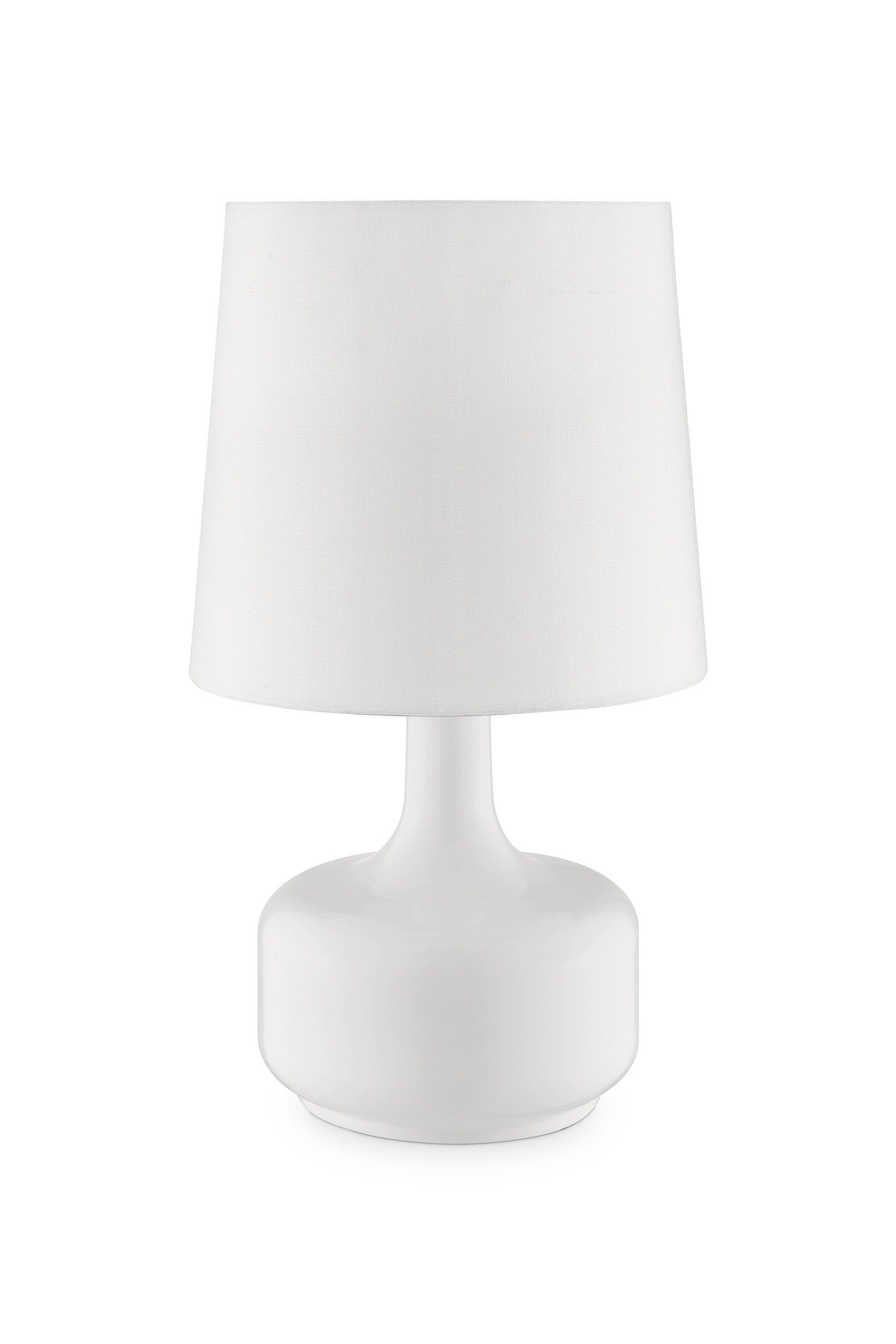 17" White Metal Bedside Table Lamp With Off-White Shade-Table Lamps-DECOROLALA