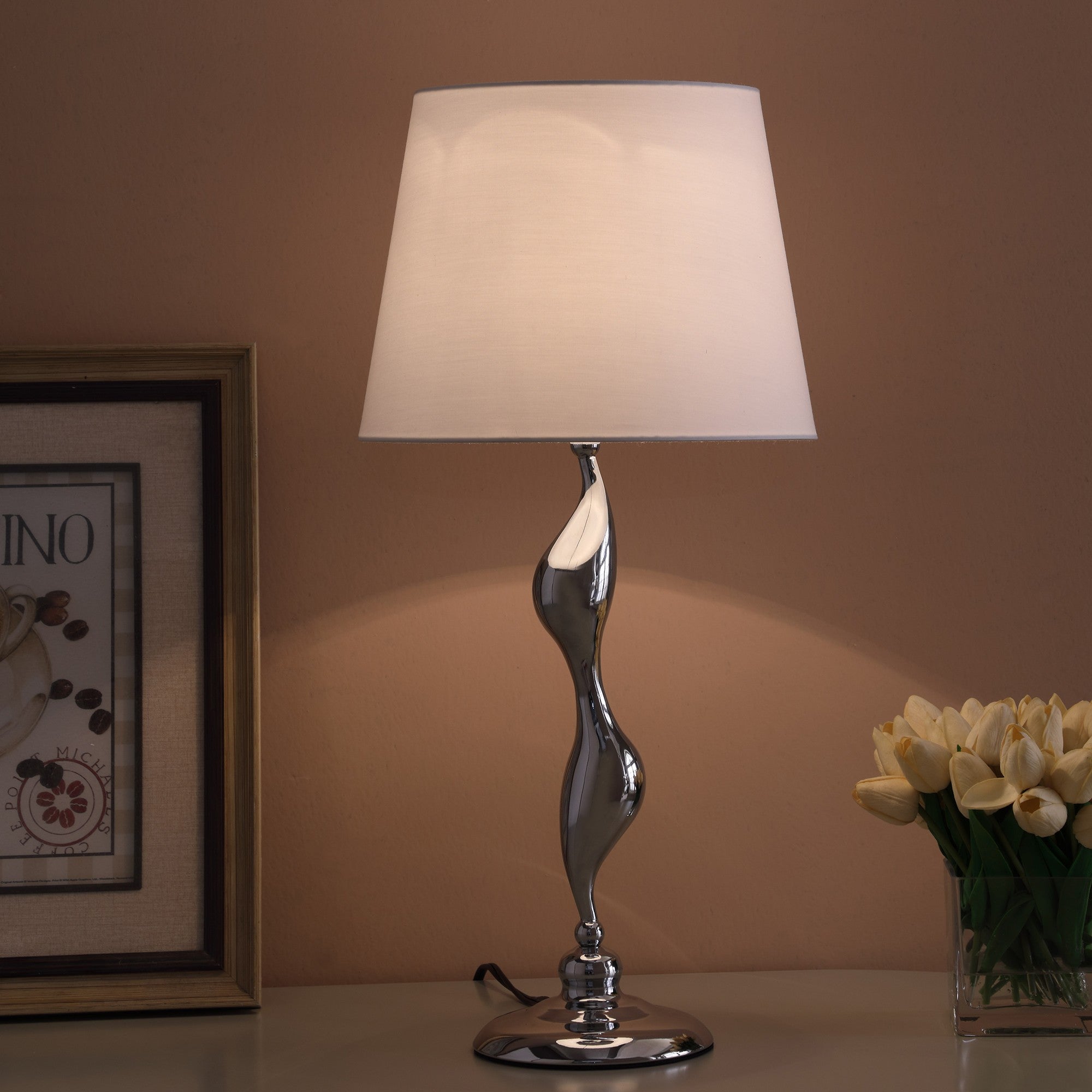 24" Silver Bedside Table Lamp With White Empire Shade-Table Lamps-DECOROLALA