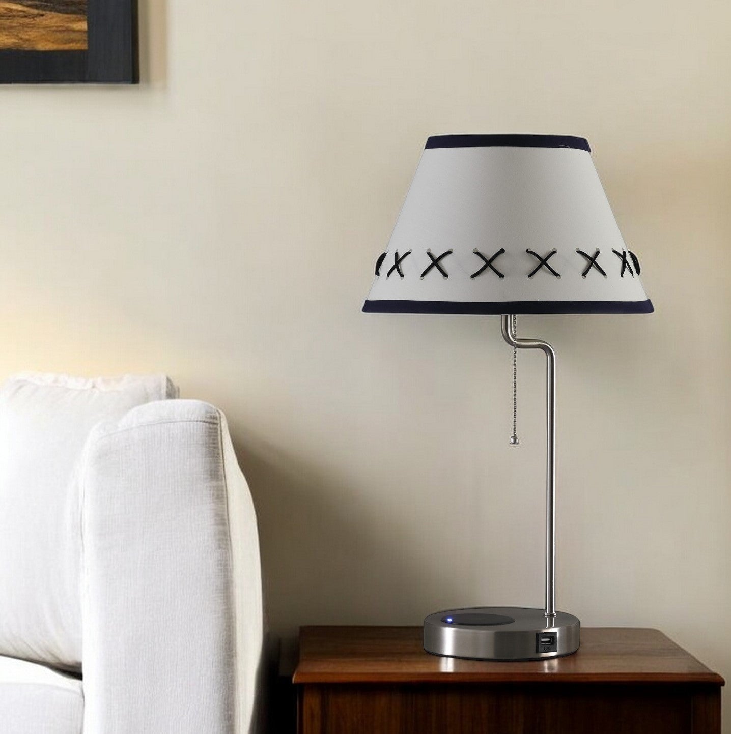 20" Silver Bedside Table Lamp With Off White Empire Shade-Table Lamps-DECOROLALA