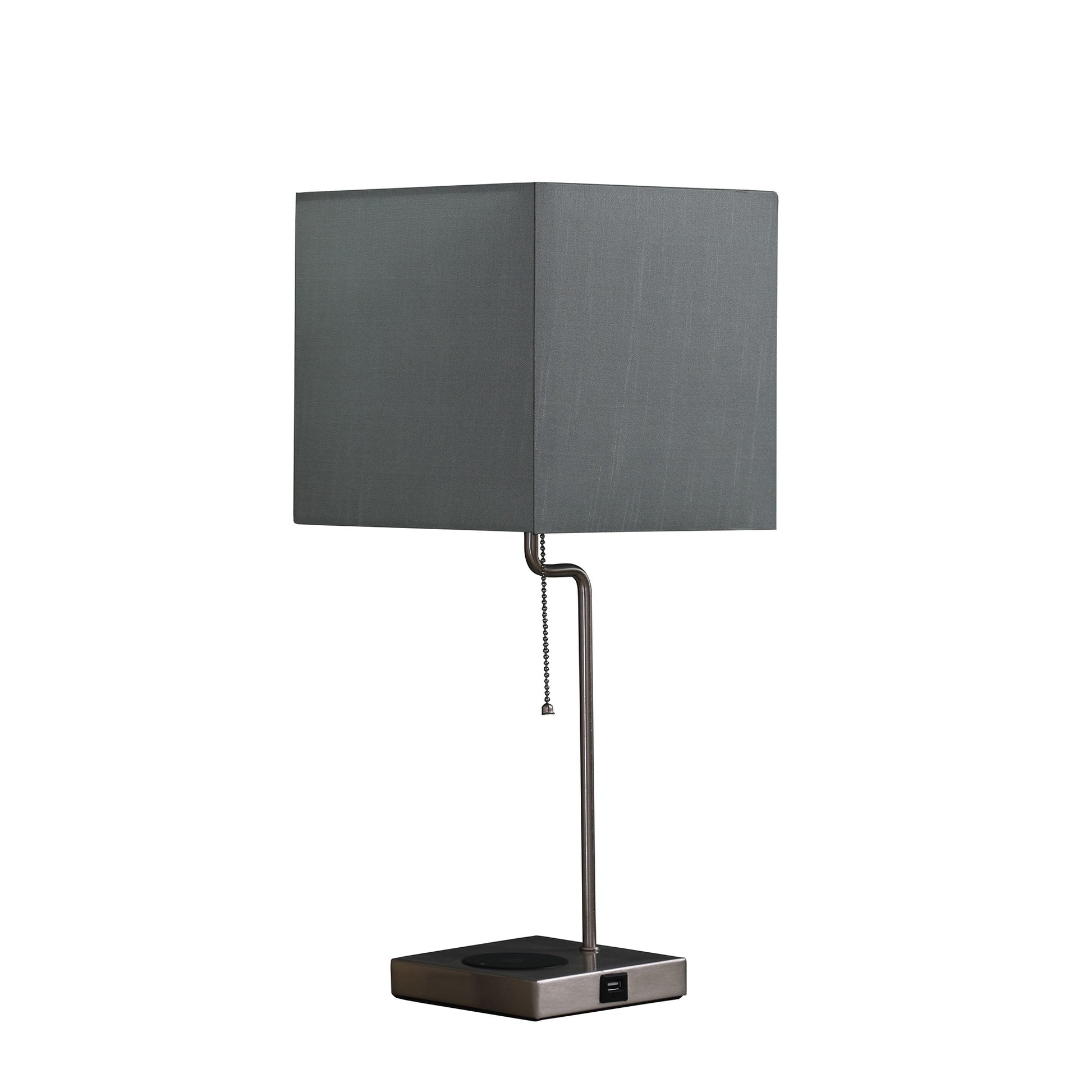 22" Gray Bedside Table Lamp With Gray Square Shade-Table Lamps-DECOROLALA