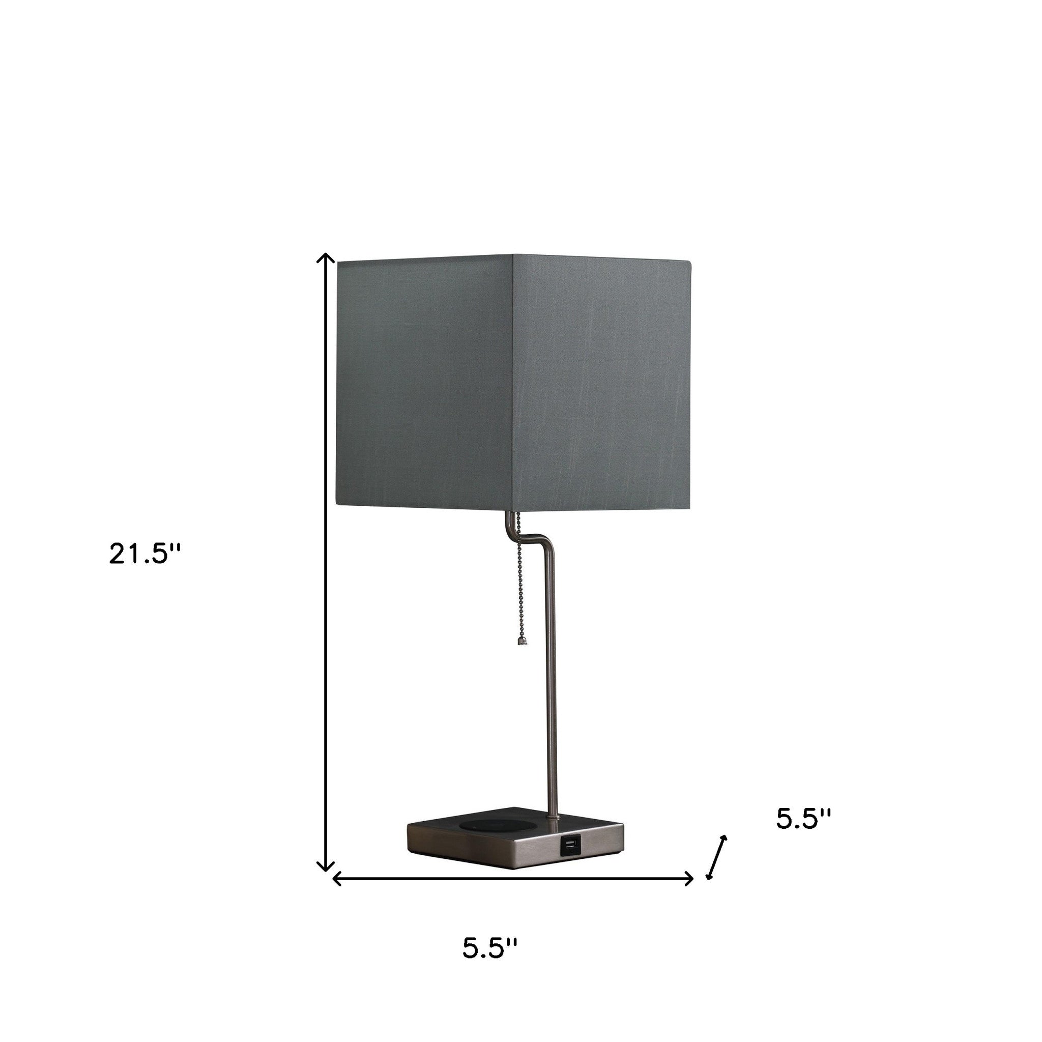 22" Gray Bedside Table Lamp With Gray Square Shade-Table Lamps-DECOROLALA
