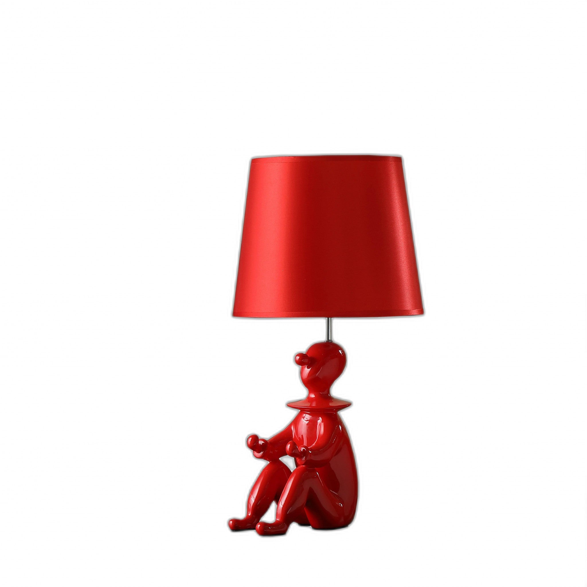 21" Red Bedside Table Lamp With Red Empire Shade-Table Lamps-DECOROLALA