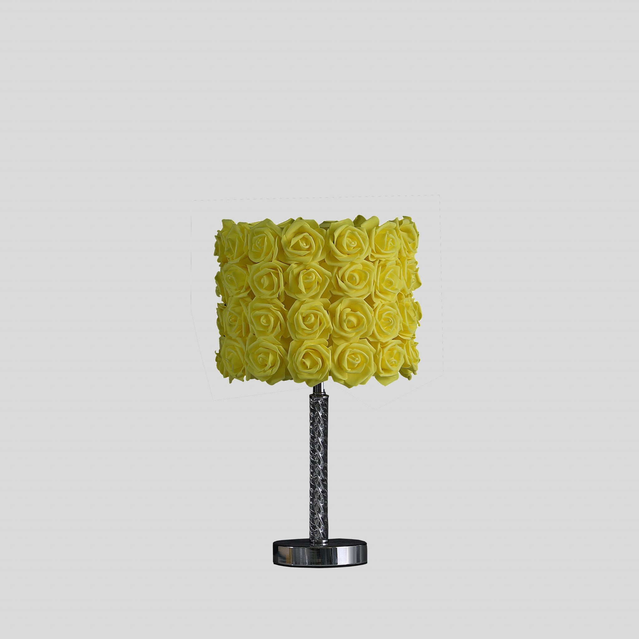 18" Silver Bedside Table Lamp With Yellow Flowers Drum Shade-Table Lamps-DECOROLALA