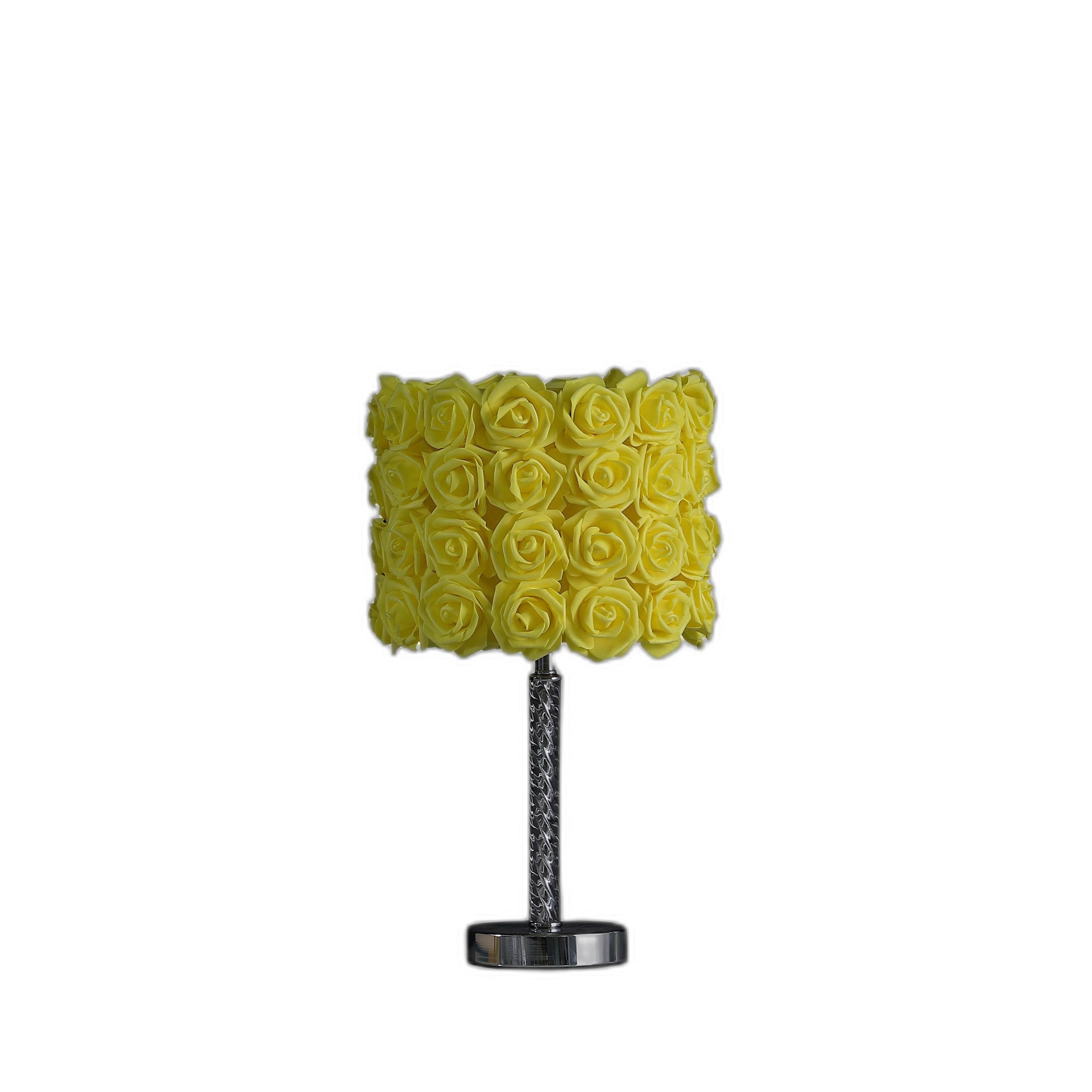 18" Silver Bedside Table Lamp With Yellow Flowers Drum Shade-Table Lamps-DECOROLALA