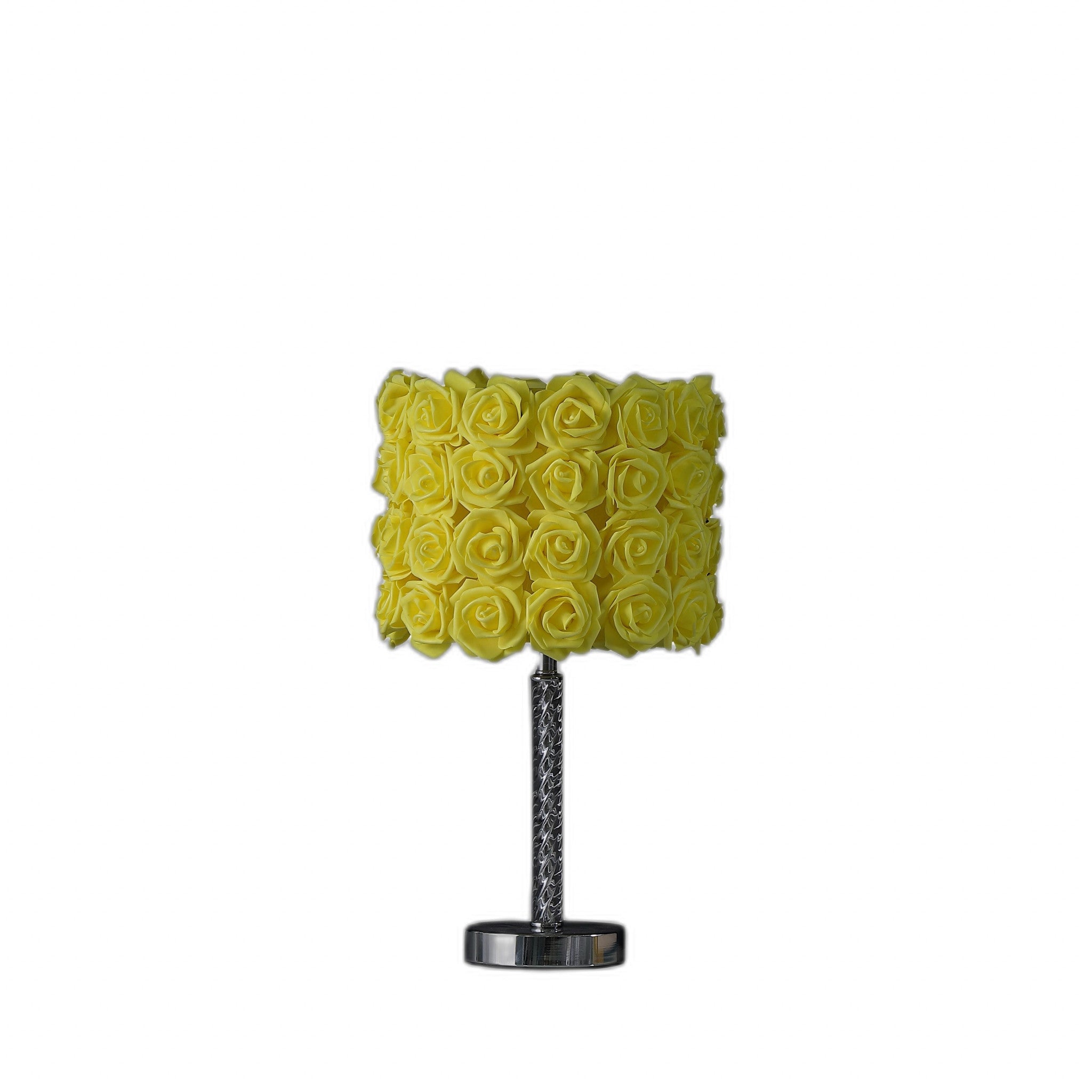 18" Silver Bedside Table Lamp With Yellow Flowers Drum Shade-Table Lamps-DECOROLALA