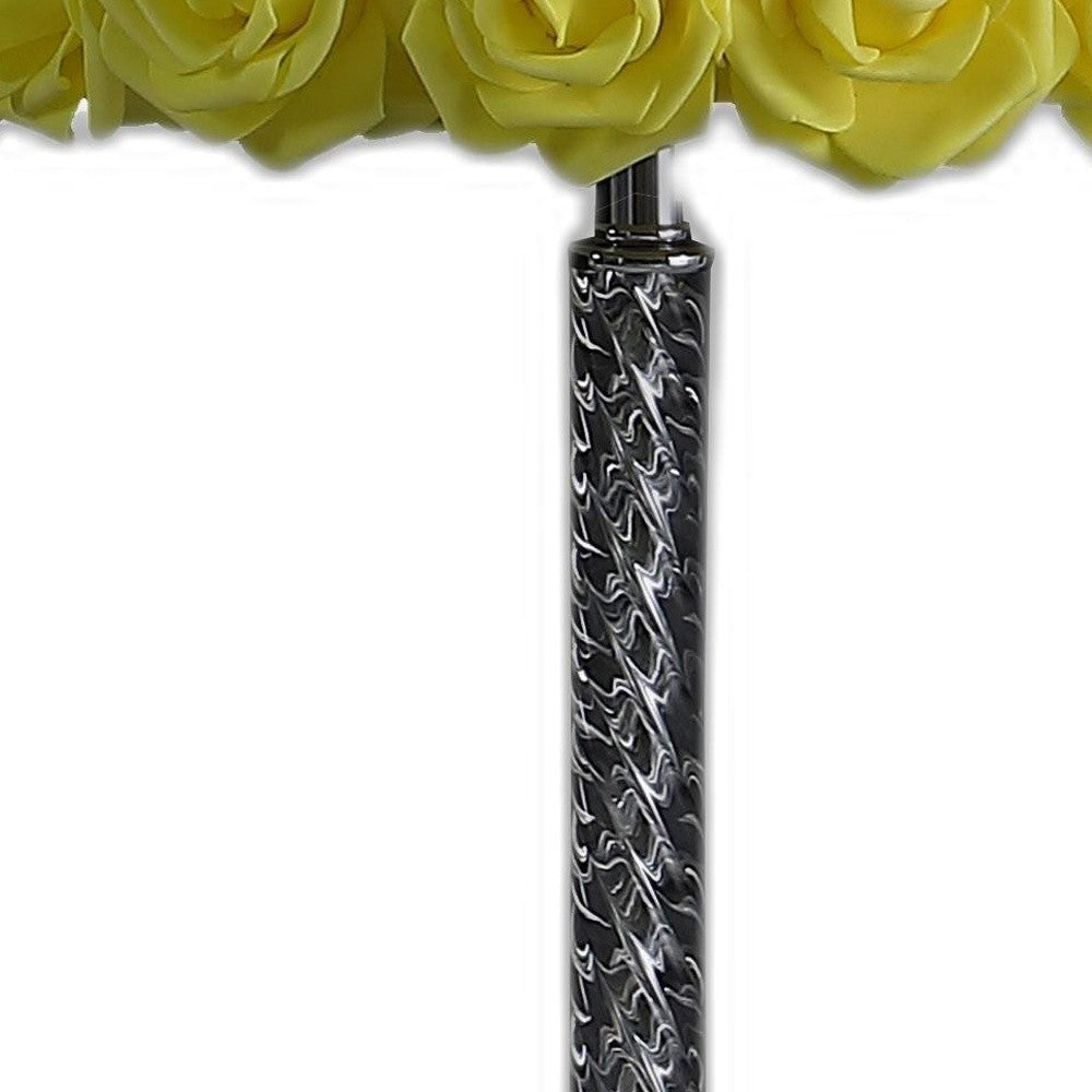 18" Silver Bedside Table Lamp With Yellow Flowers Drum Shade-Table Lamps-DECOROLALA