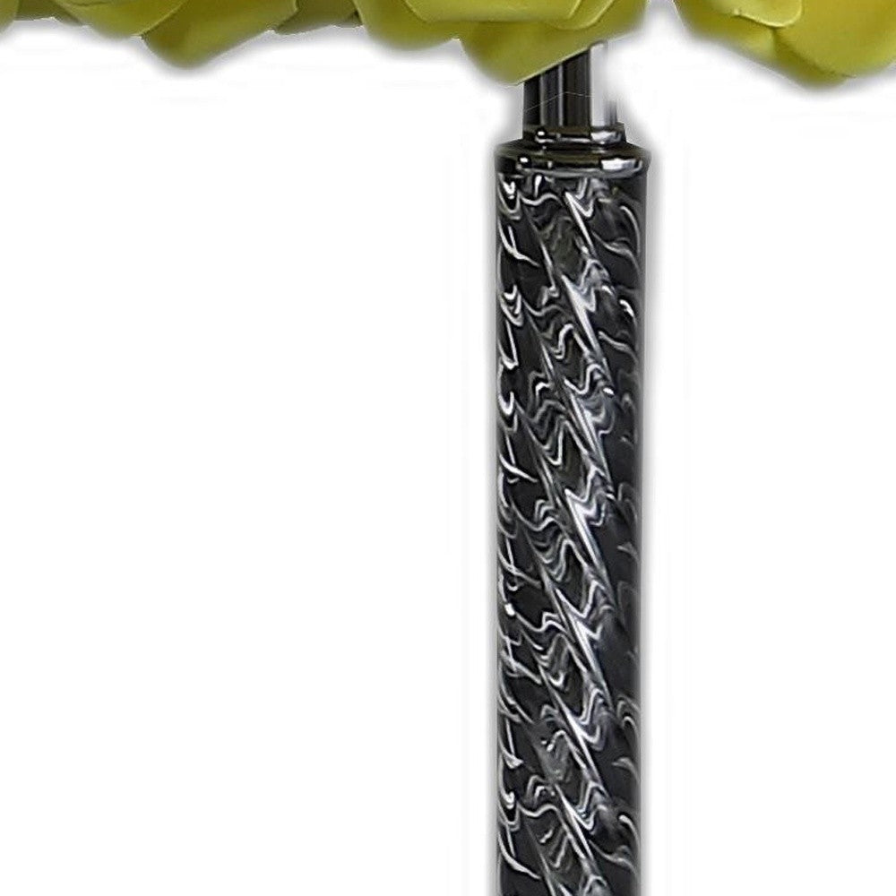 18" Silver Bedside Table Lamp With Yellow Flowers Drum Shade-Table Lamps-DECOROLALA