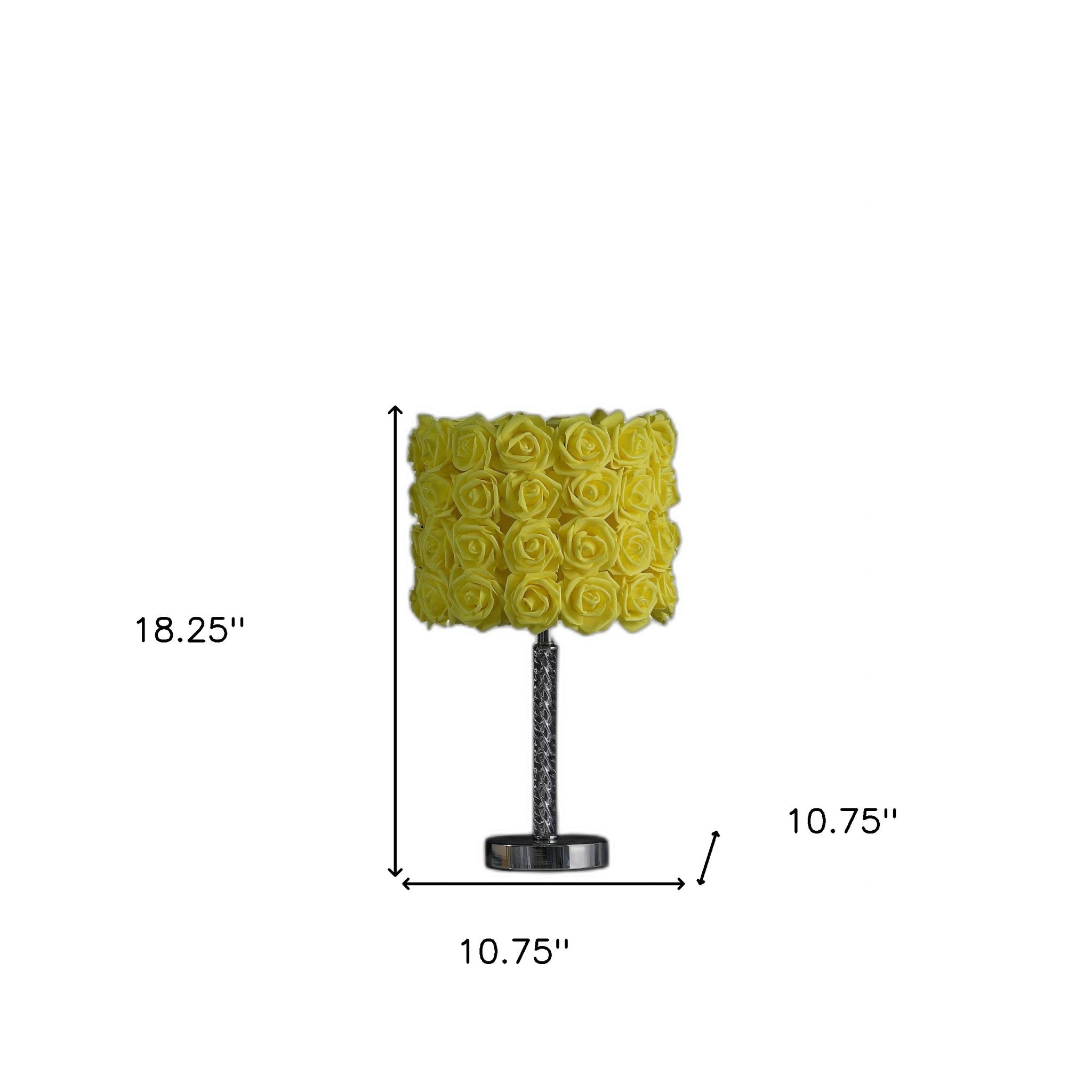 18" Silver Bedside Table Lamp With Yellow Flowers Drum Shade-Table Lamps-DECOROLALA