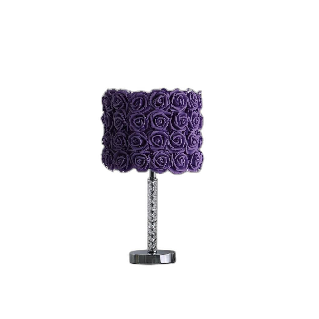 18" Silver Bedside Table Lamp With Purple Flowers Drum Shade-Table Lamps-DECOROLALA