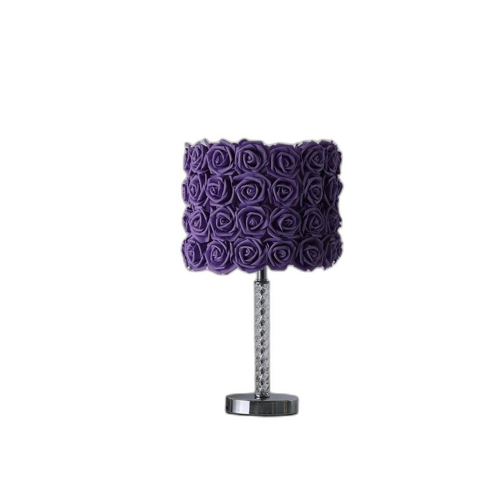 18" Silver Bedside Table Lamp With Purple Flowers Drum Shade-Table Lamps-DECOROLALA