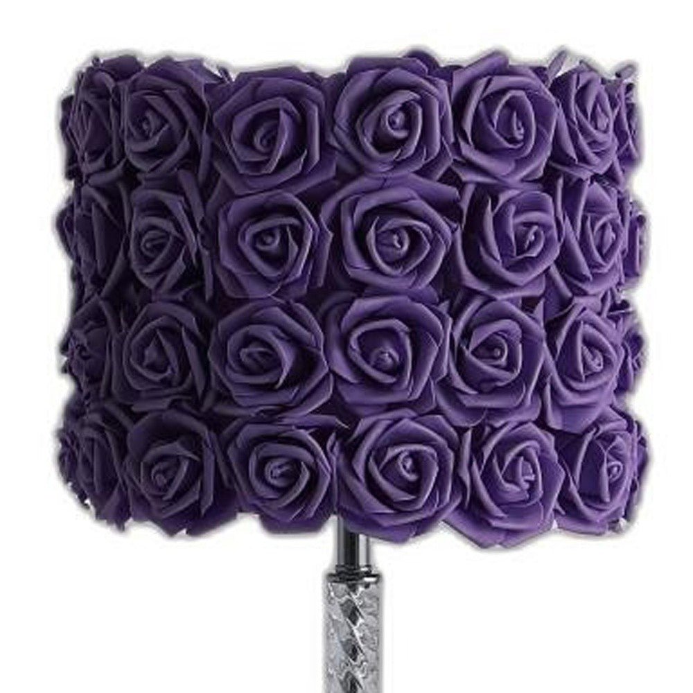 18" Silver Bedside Table Lamp With Purple Flowers Drum Shade-Table Lamps-DECOROLALA