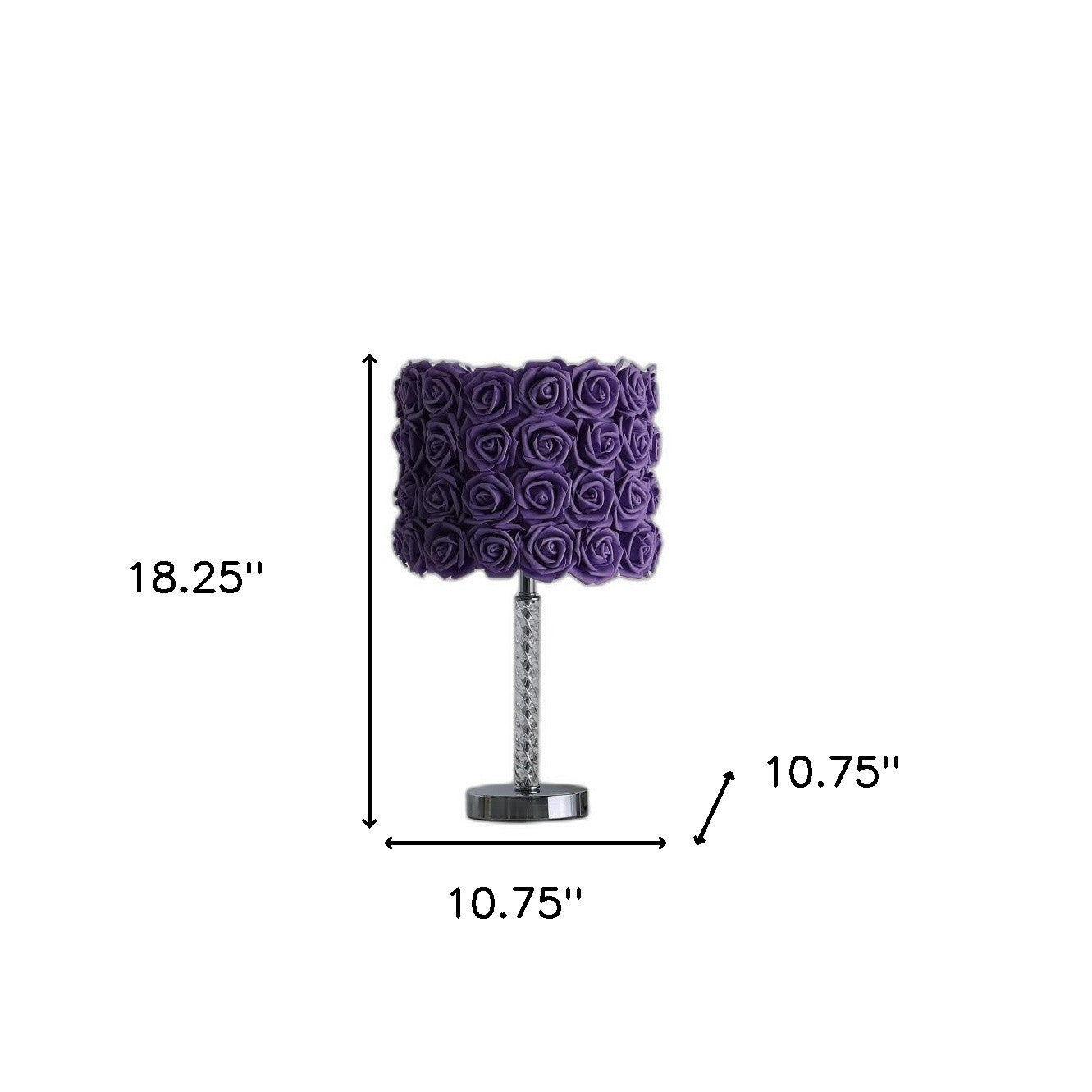 18" Silver Bedside Table Lamp With Purple Flowers Drum Shade-Table Lamps-DECOROLALA