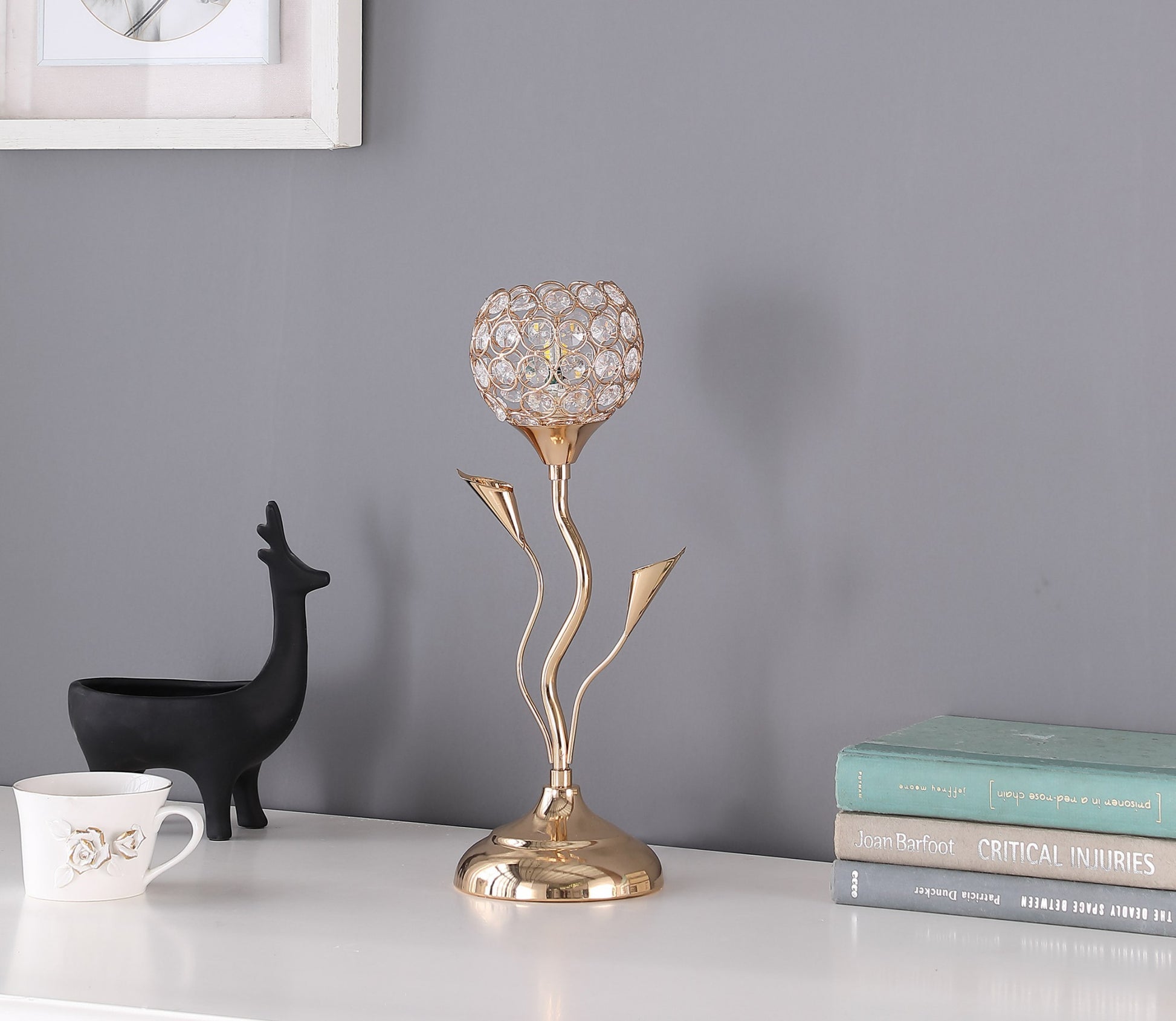 14" Gold Bedside Table Lamp With Clear Novelty Shade-Table Lamps-DECOROLALA