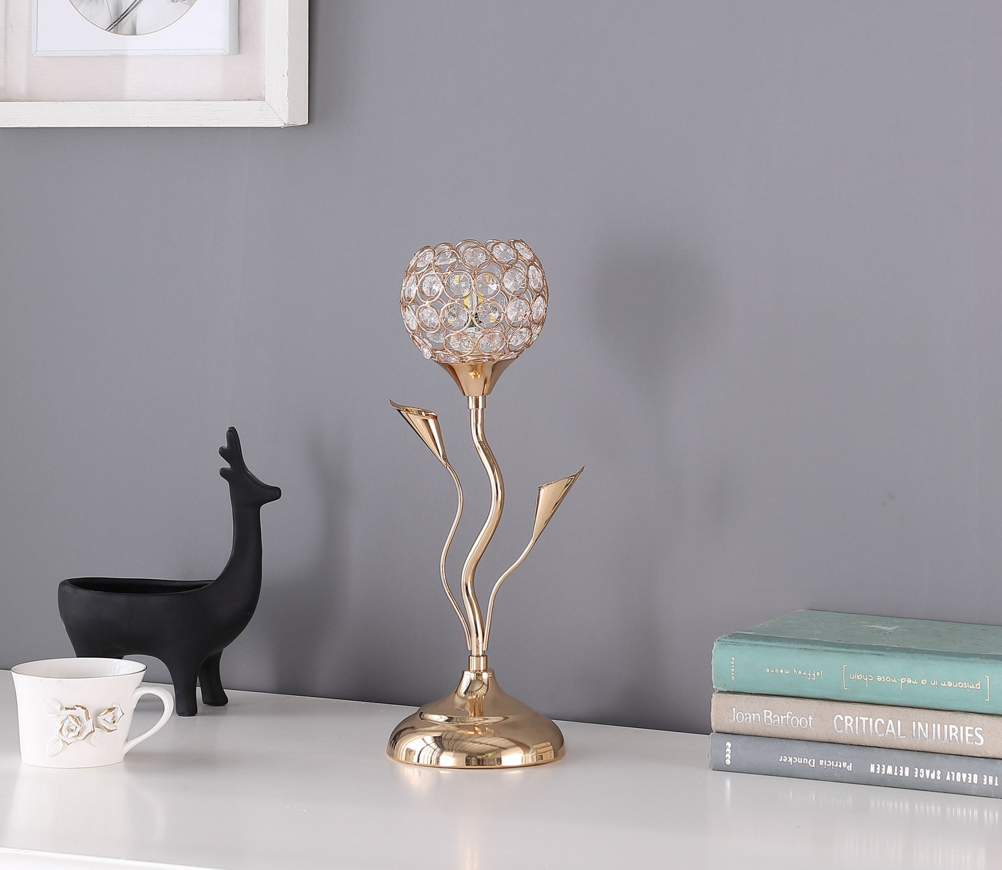 14" Gold Bedside Table Lamp With Clear Novelty Shade-Table Lamps-DECOROLALA