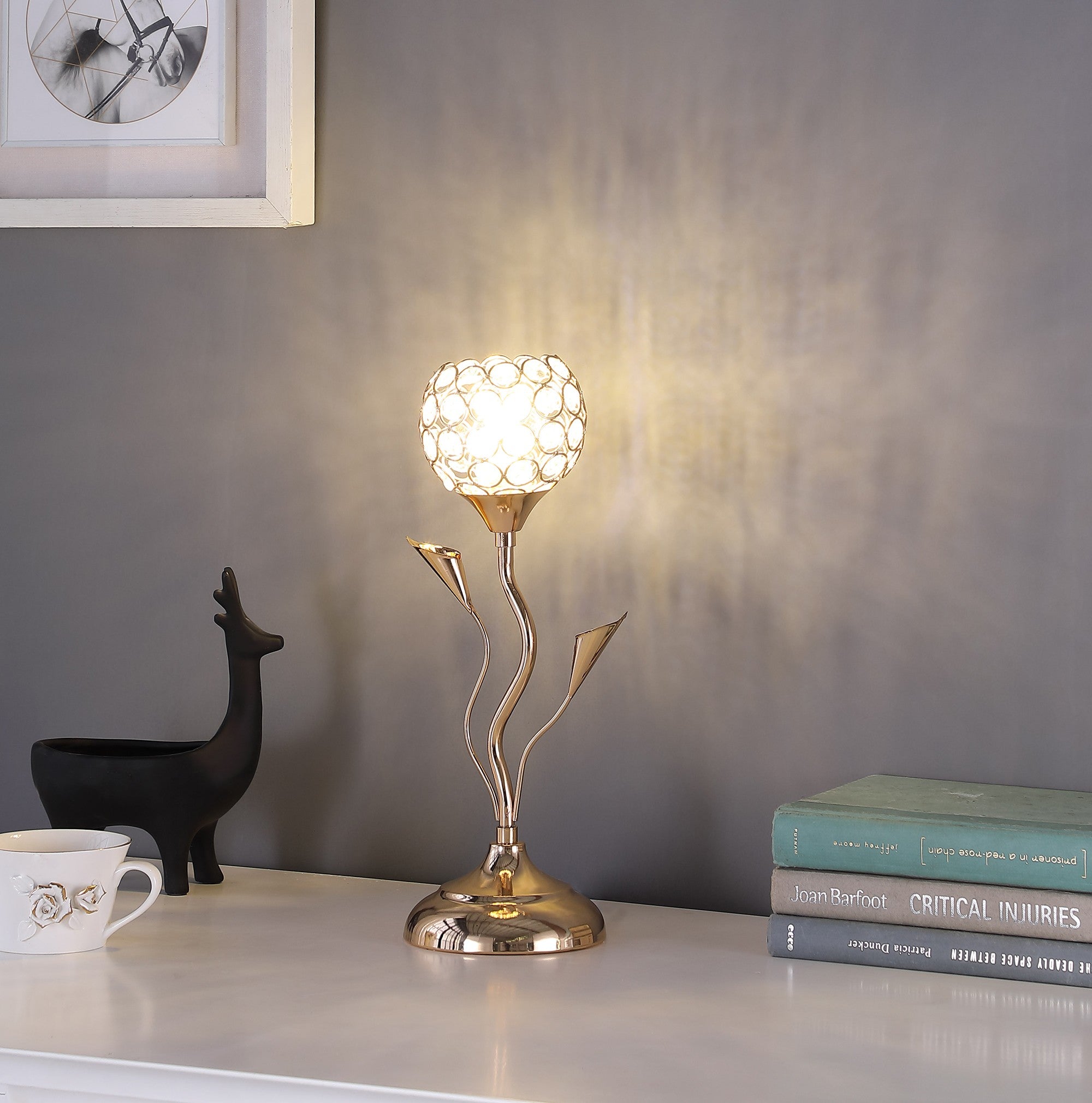 14" Gold Bedside Table Lamp With Clear Novelty Shade-Table Lamps-DECOROLALA