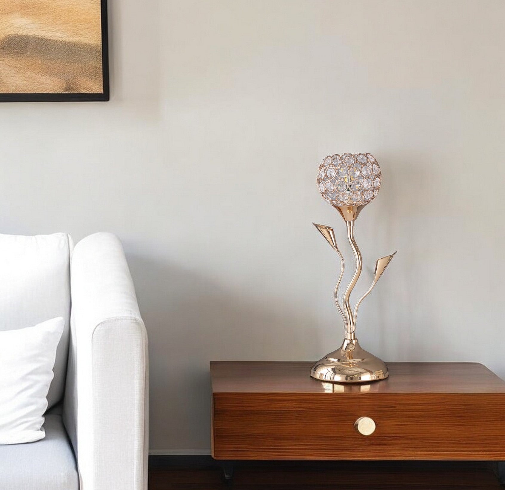 14" Gold Bedside Table Lamp With Clear Novelty Shade-Table Lamps-DECOROLALA