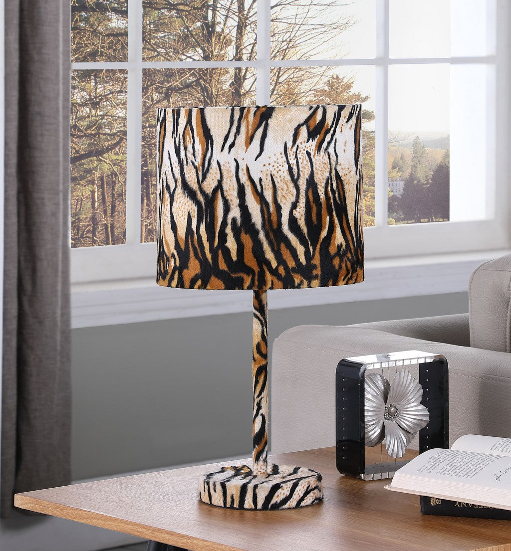 19" Brown And Black Bedside Table Lamp With Brown And Black Drum Shade-Table Lamps-DECOROLALA