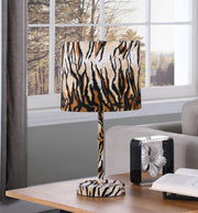 19" Brown And Black Bedside Table Lamp With Brown And Black Drum Shade-Table Lamps-DECOROLALA