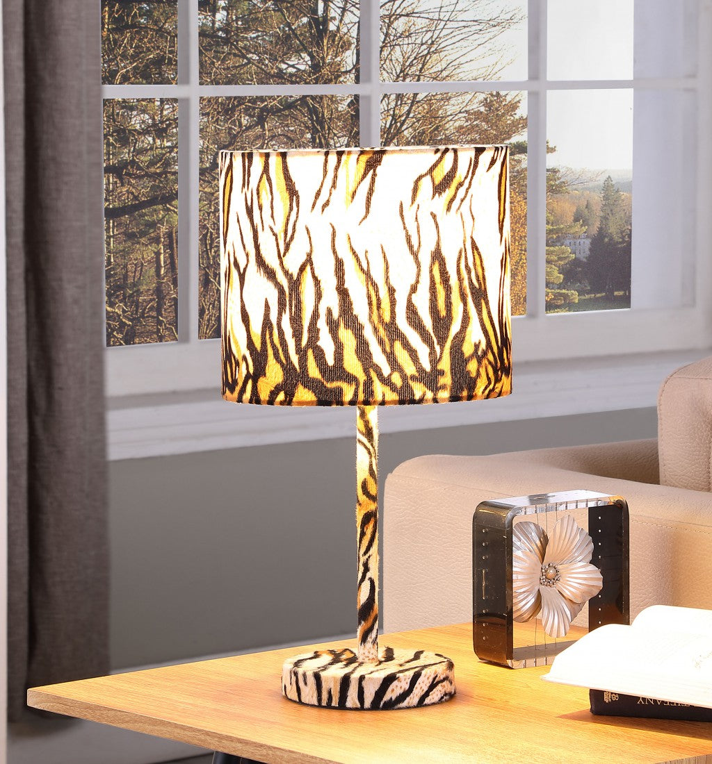19" Brown And Black Bedside Table Lamp With Brown And Black Drum Shade-Table Lamps-DECOROLALA