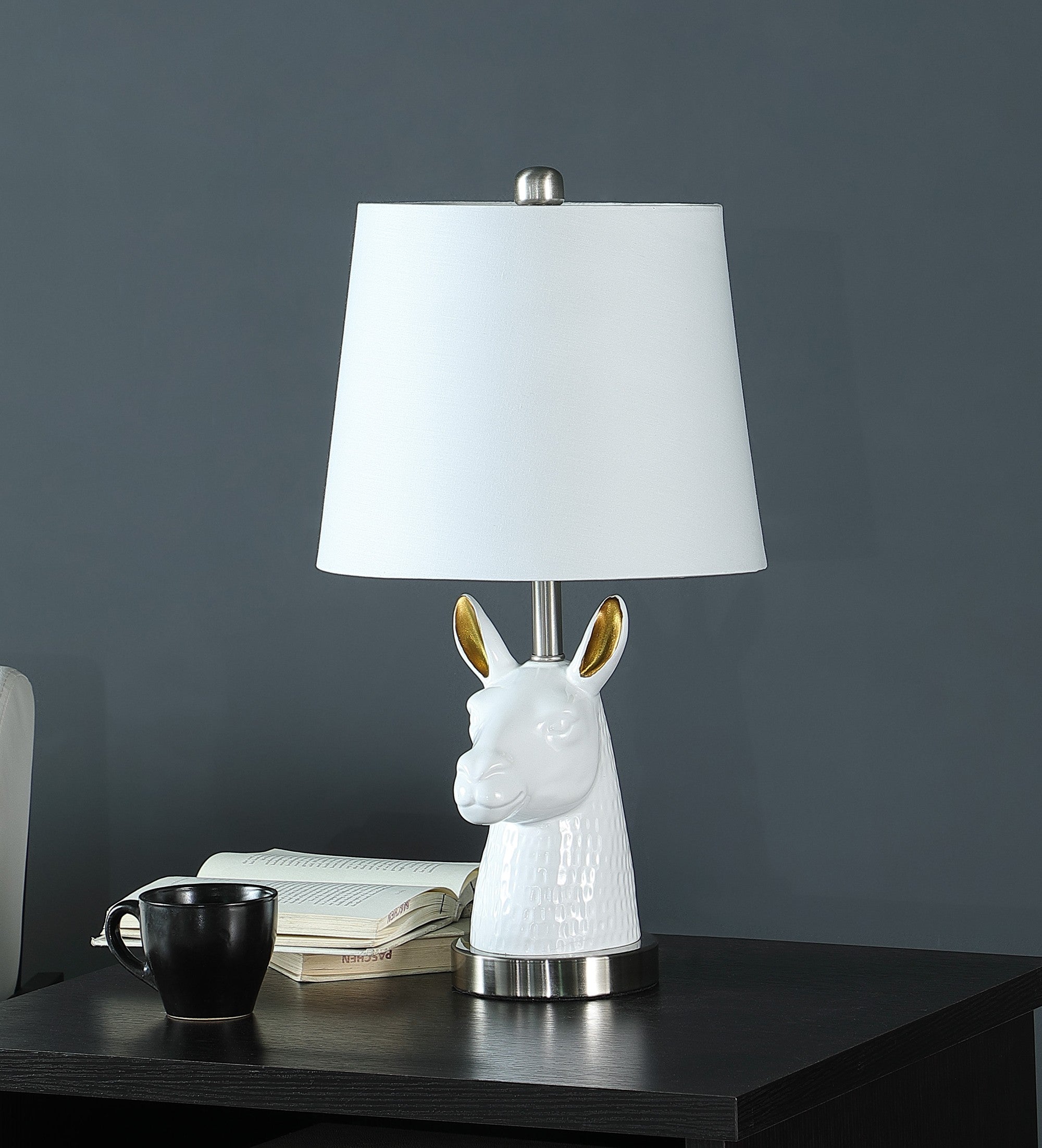21" Silver Bedside Table Lamp With White Empire Shade-Table Lamps-DECOROLALA