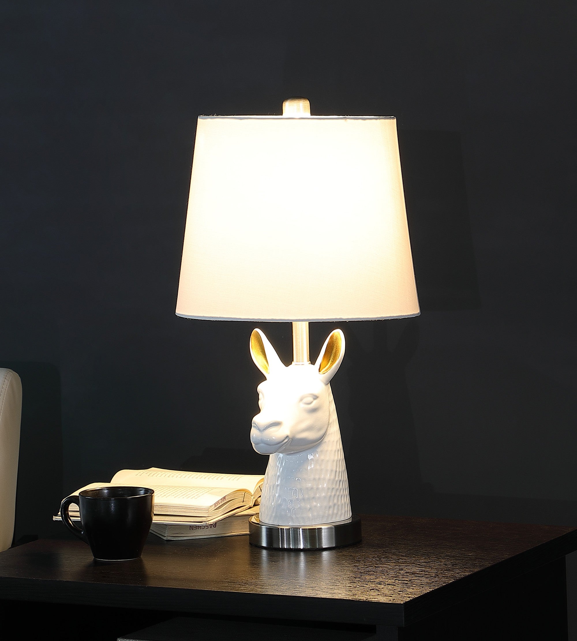 21" Silver Bedside Table Lamp With White Empire Shade-Table Lamps-DECOROLALA