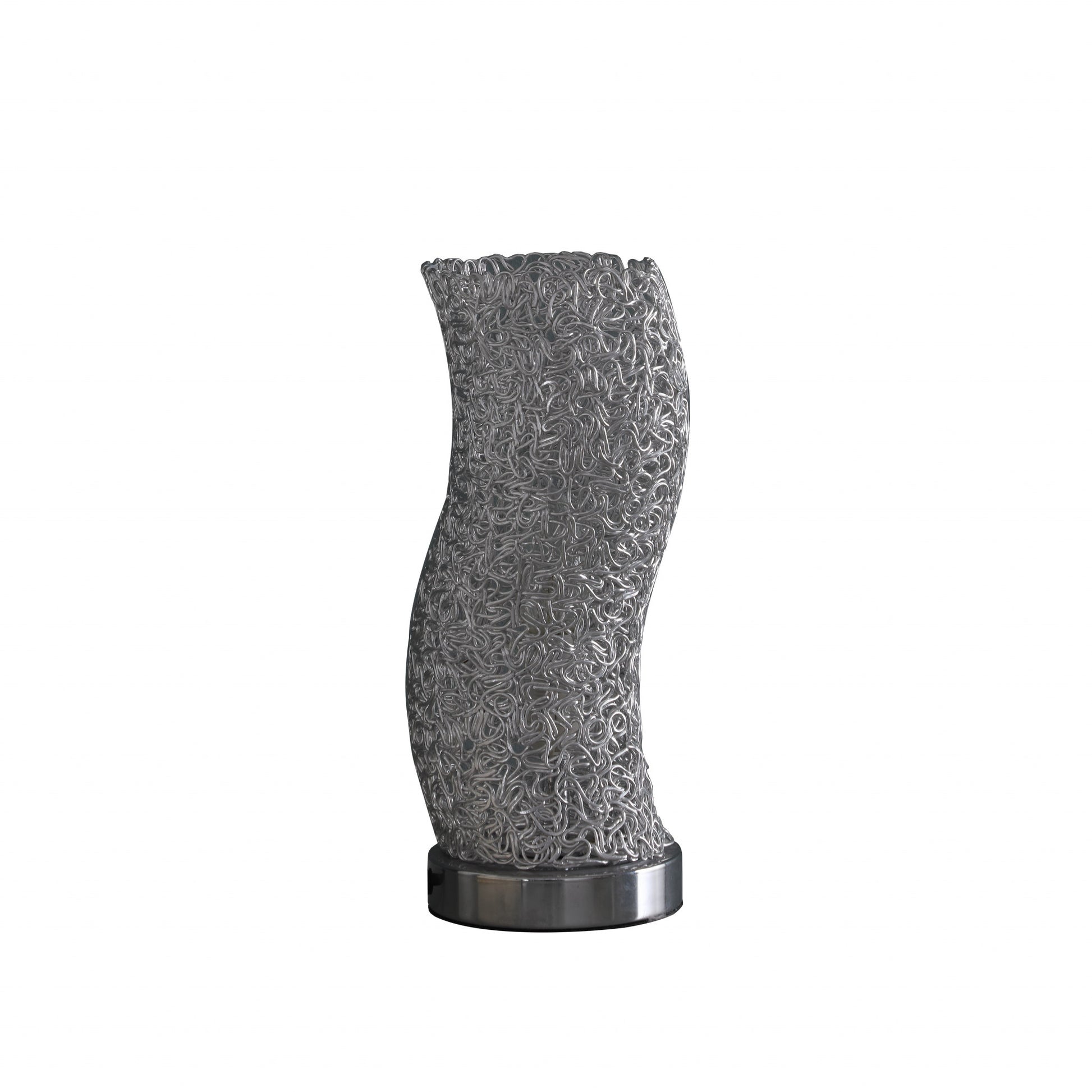 12" Silver Bedside Table Lamp With Silver Swirl Novelty Shade-Table Lamps-DECOROLALA