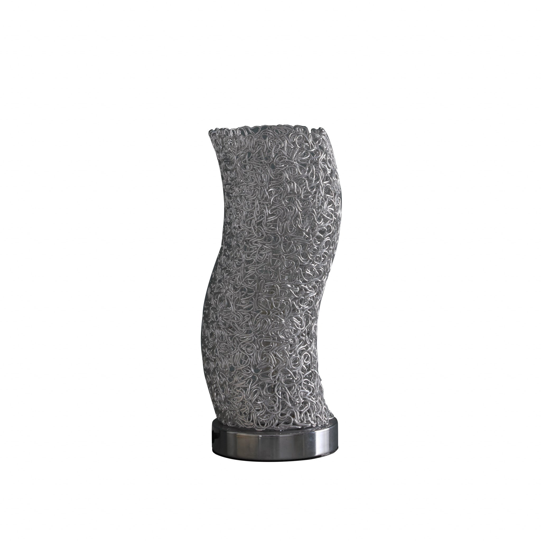 12" Silver Bedside Table Lamp With Silver Swirl Novelty Shade-Table Lamps-DECOROLALA