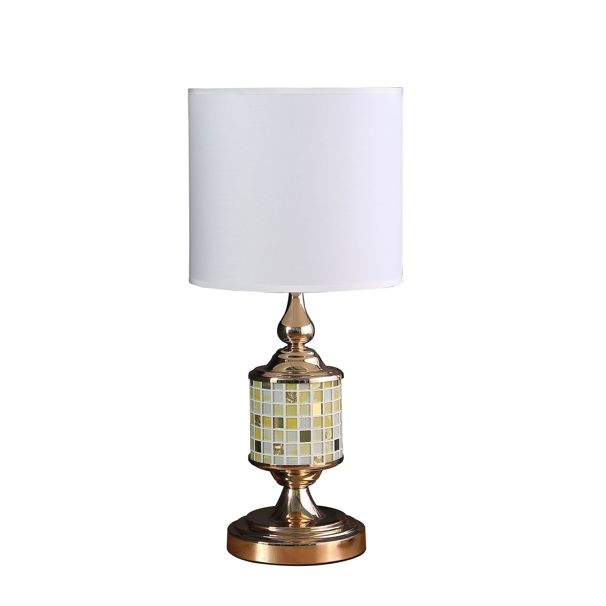 23" Gold Bedside Table Lamp With White Drum Shade-Table Lamps-DECOROLALA