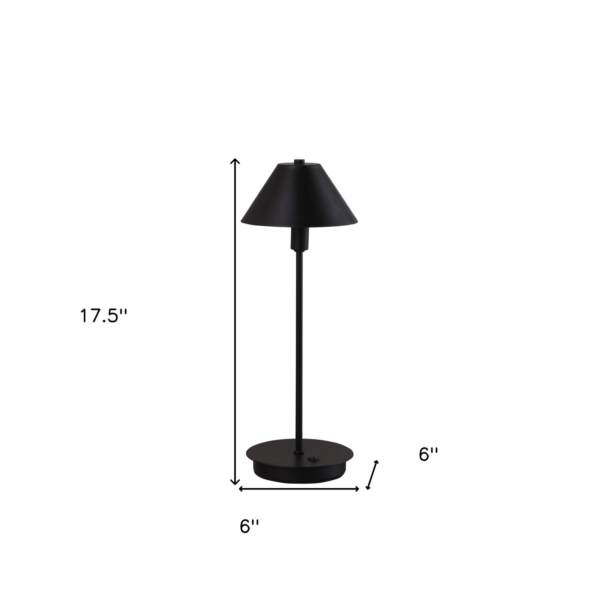 18" Black Metal Bedside Table Lamp With Black Cone Shade-Table Lamps-DECOROLALA