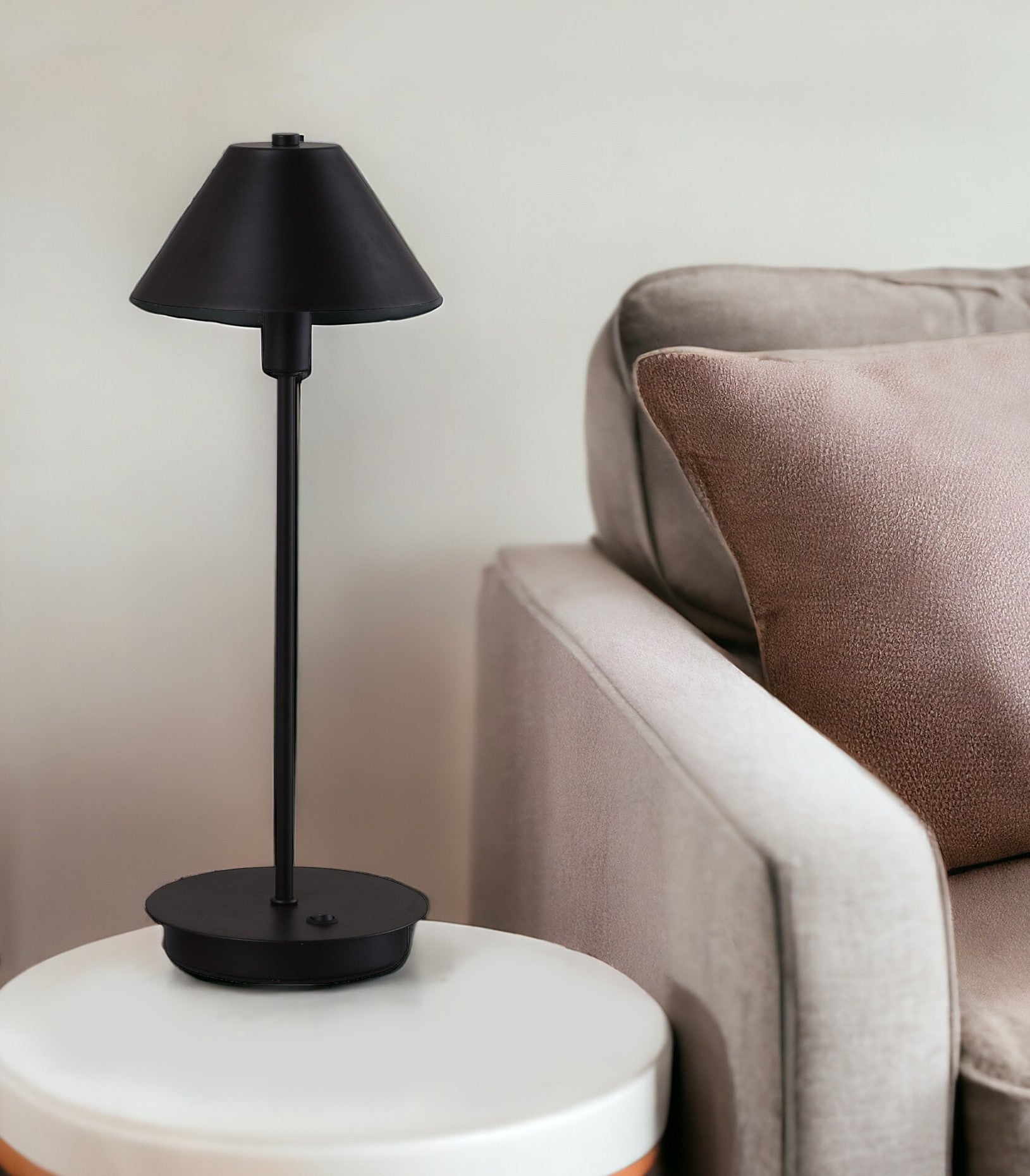 18" Black Metal Bedside Table Lamp With Black Cone Shade-Table Lamps-DECOROLALA